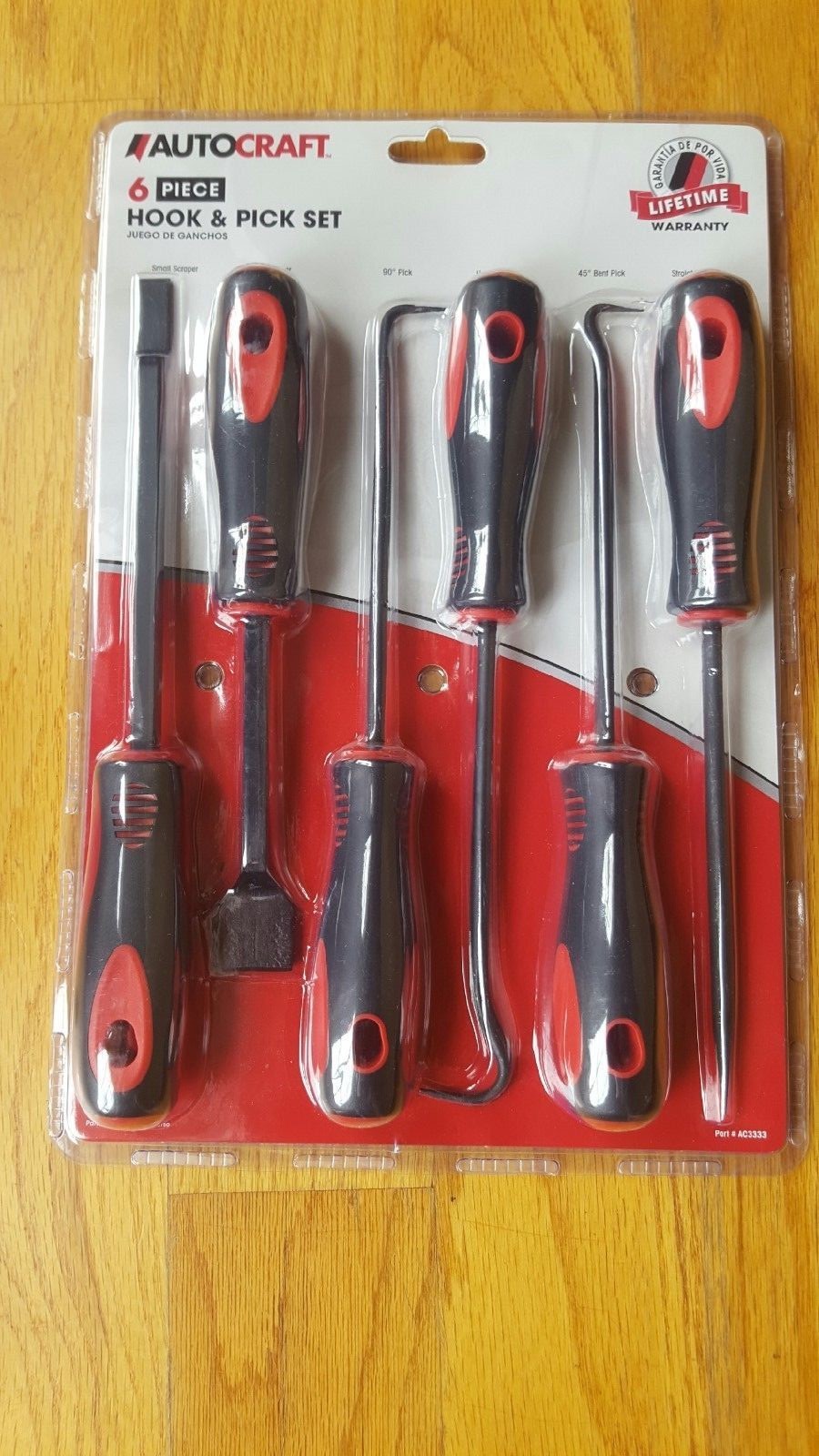 AUTOCRAFT HOOK AND PICK SET CASE 6 PIECE AUTOMOTIVE RED HANDLE PLASTIC STEEL