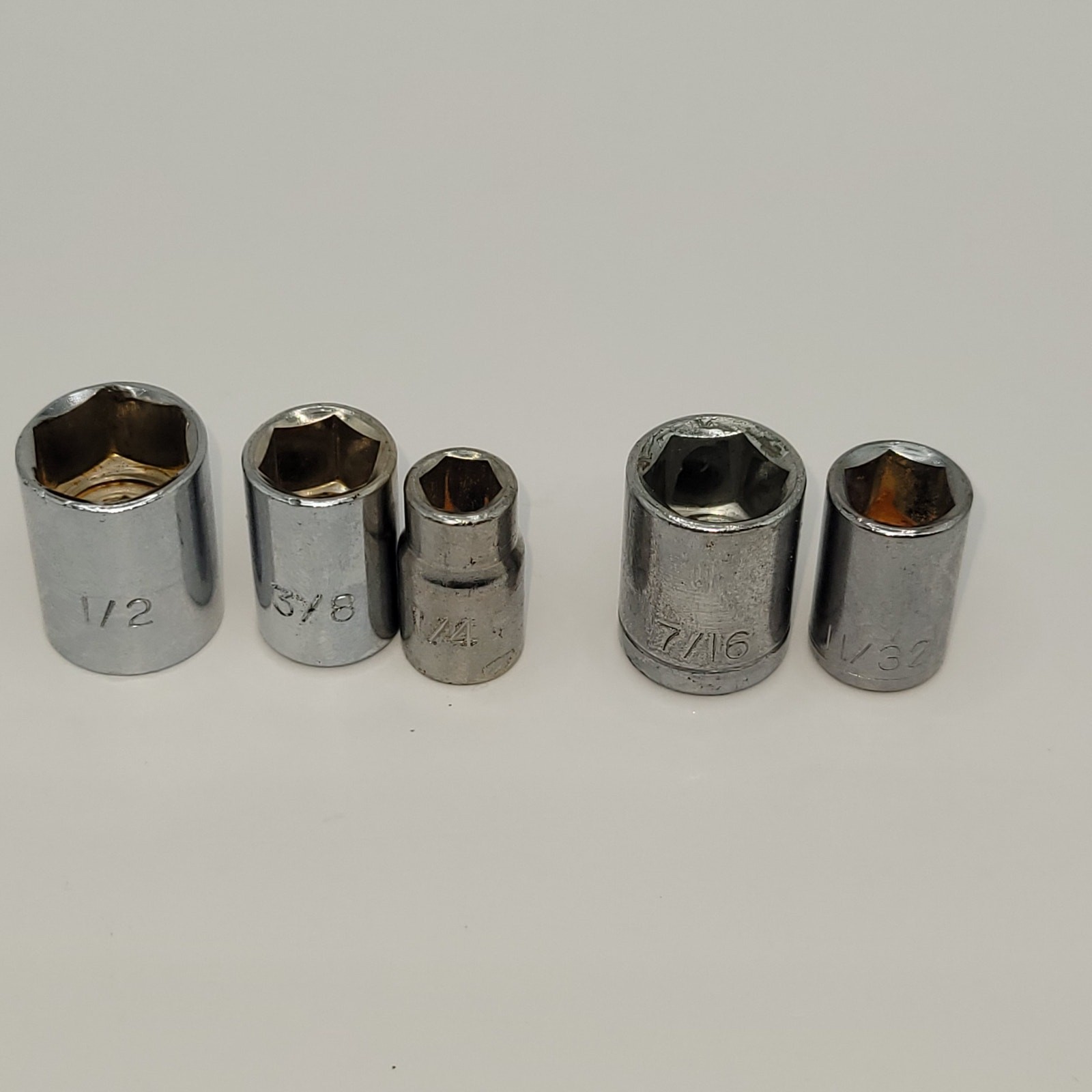 5 X 1/4″ drive sockets 6 Point SAE 1/2 3/8 1/4 7/16 11/32