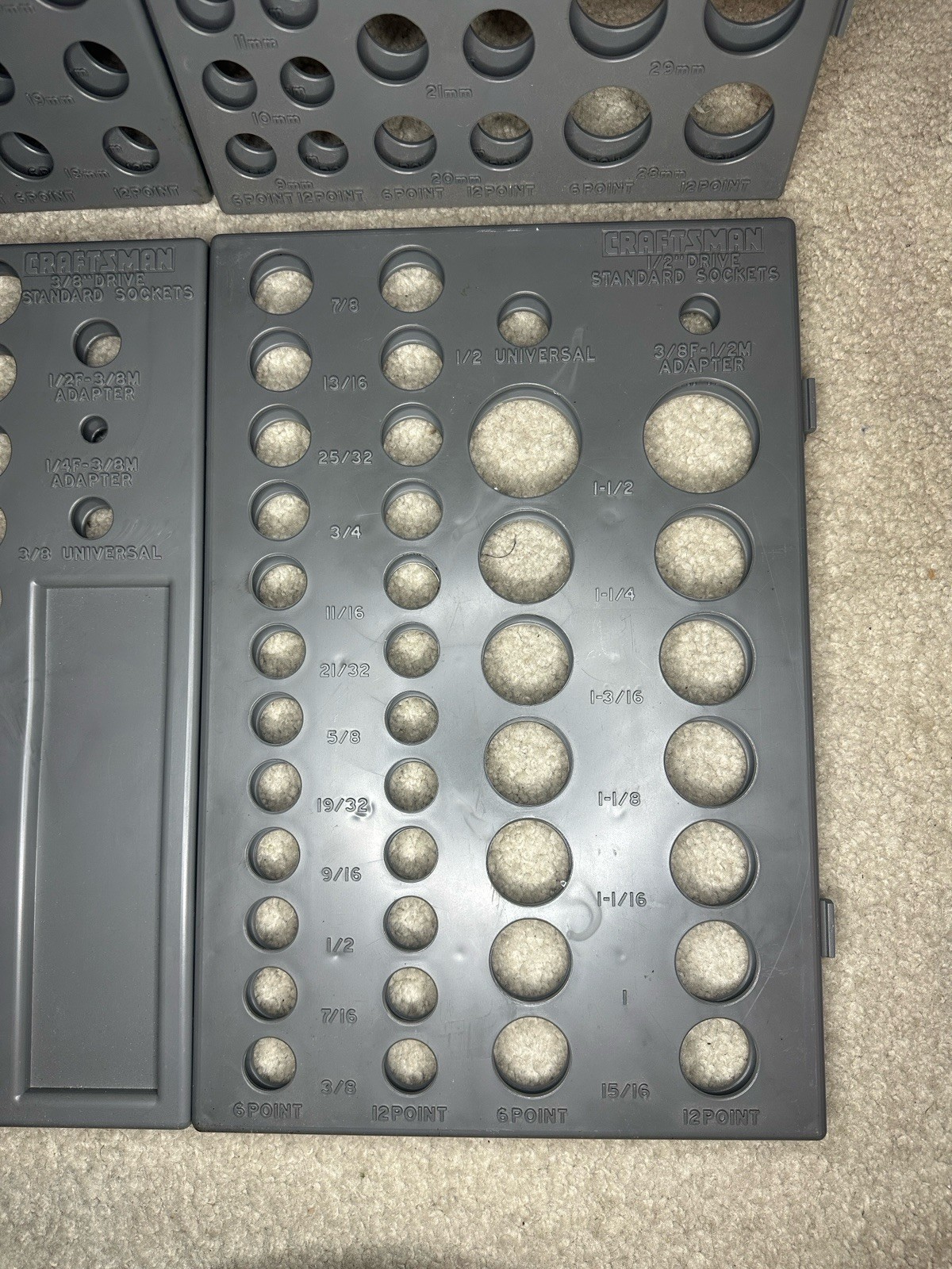 Grey Craftsman Socket Organizer 6 Trays SAE & Metric 6pt & 12pt 1/4”3/8 1/2 USA!