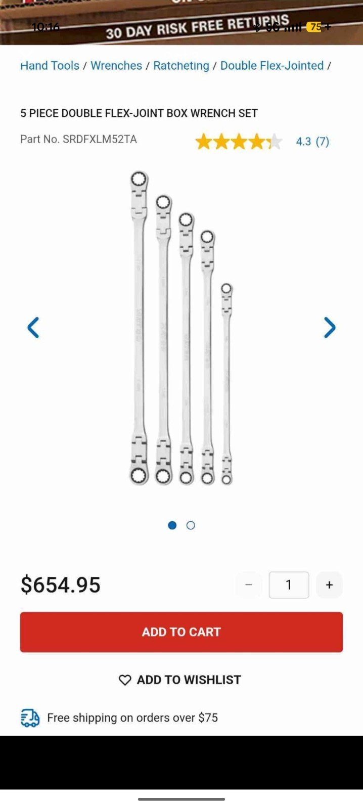 MATCO 5 PIECE DOUBLE FLEX-JOINT BOX WRENCH SET. METRIC