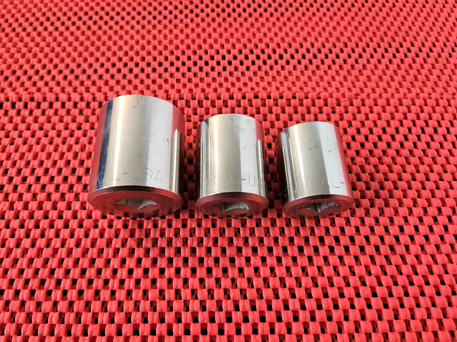 MADE IN U.S.A., 3 KAL 1/2″ DRIVE SOCKETS, 1 – 1/4″, 1″, & 15/16″, 12 POINTS