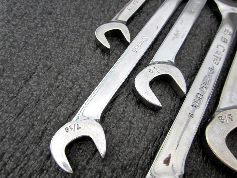Vintage Snap-on 14pc SAE 4 Way Angle Open End Wrench Set VS814A Underline USA