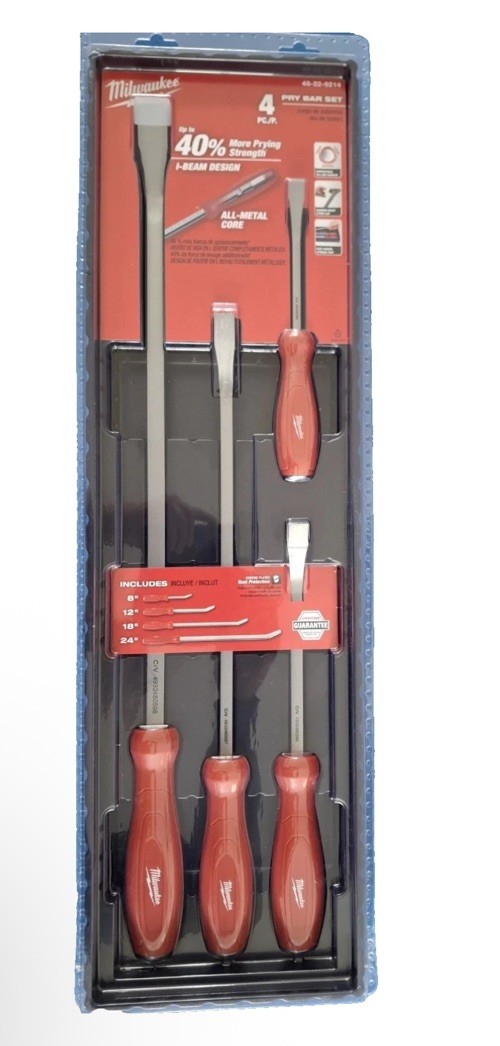 Milwaukee 4 Piece Professional Pry Bar Set 8″, 12″, 18″ & 24″ 48229214