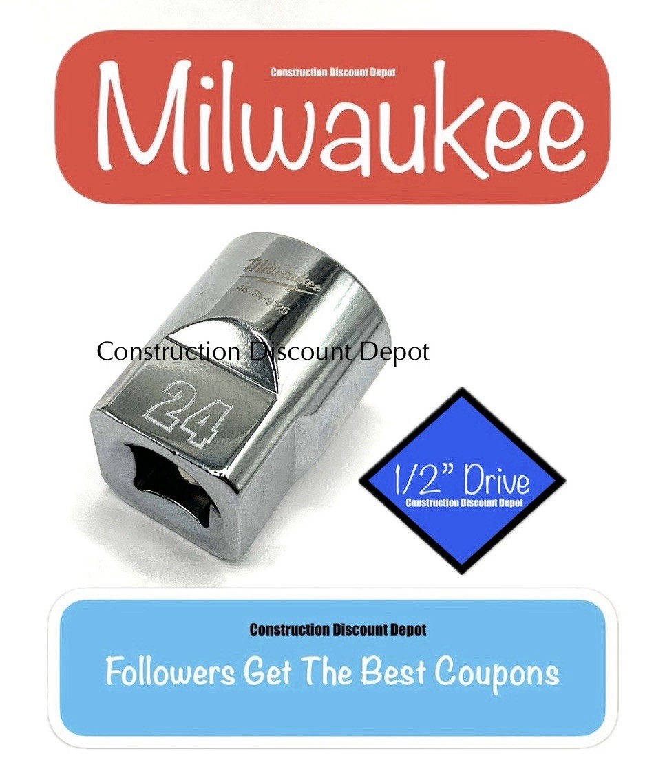 Milwaukee 24mm 1/2″ Drive 6 Point Standard Shallow Socket 45-34-9125 24 MM