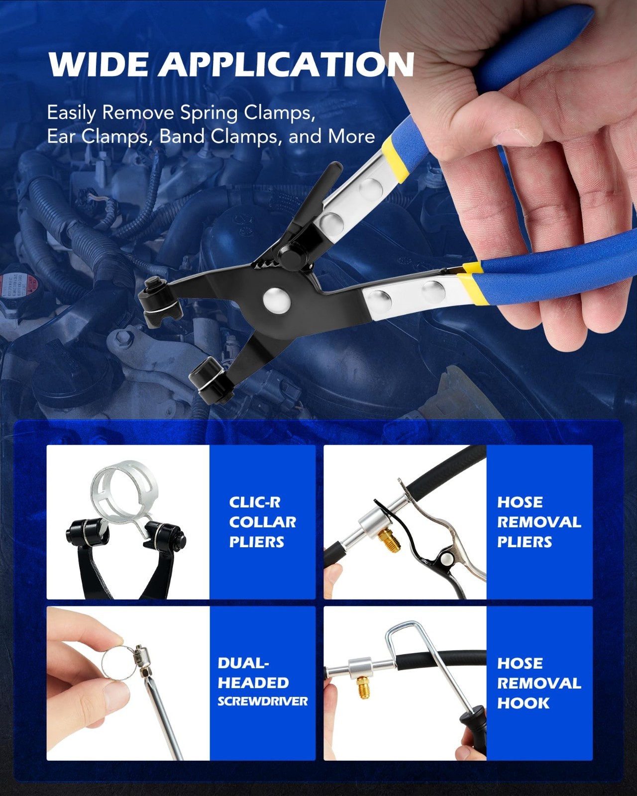 9pcs Hose Clamp Pliers Set for Fuel, Oil & Water Hoses – Automotive Long Reach R