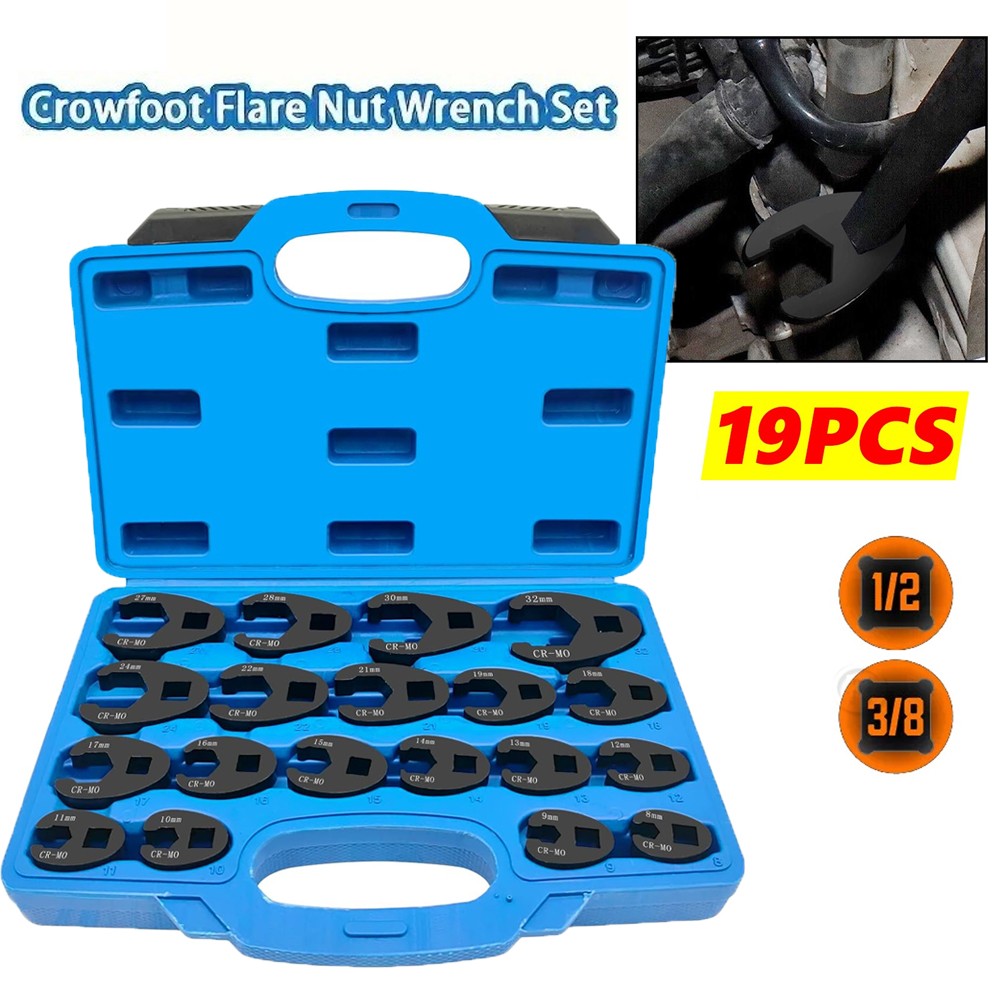 Crows foot Wrench Set 1/2″ and 3/8” Drive Flare Nut Crowfoot Wrench Set Metric