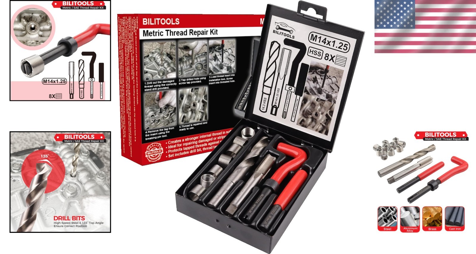 High-Efficiency M14x1.25 Thread Repair Kit – Stainless Steel Inserts & Tools