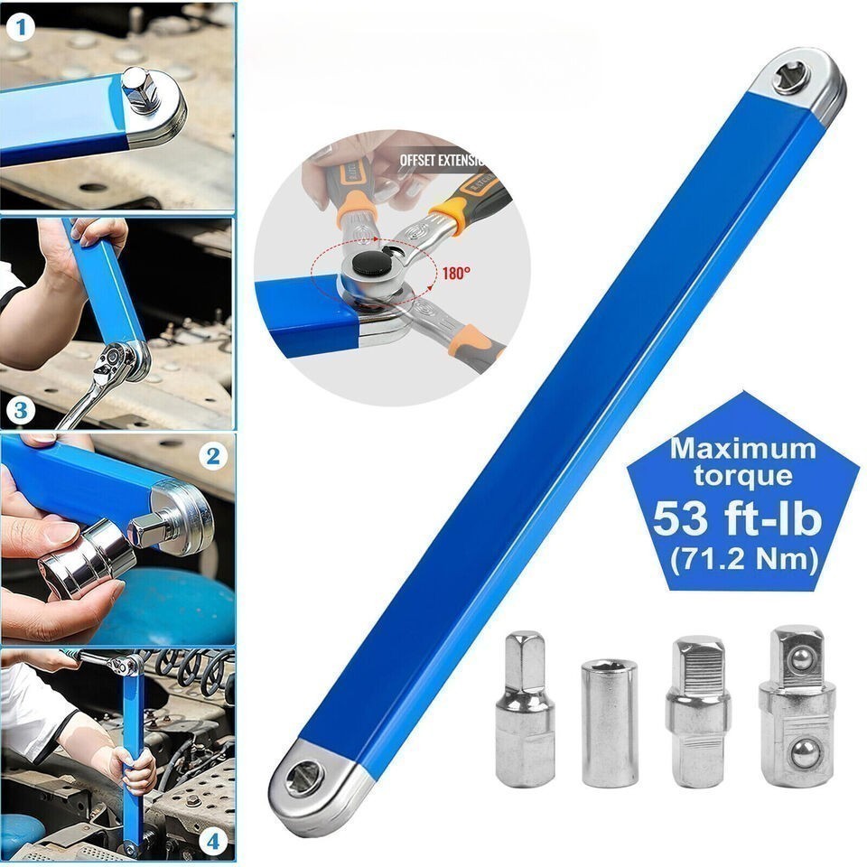 Multifunctional Offset Extension Wrench Set with 4 Adapters Socket Wrench