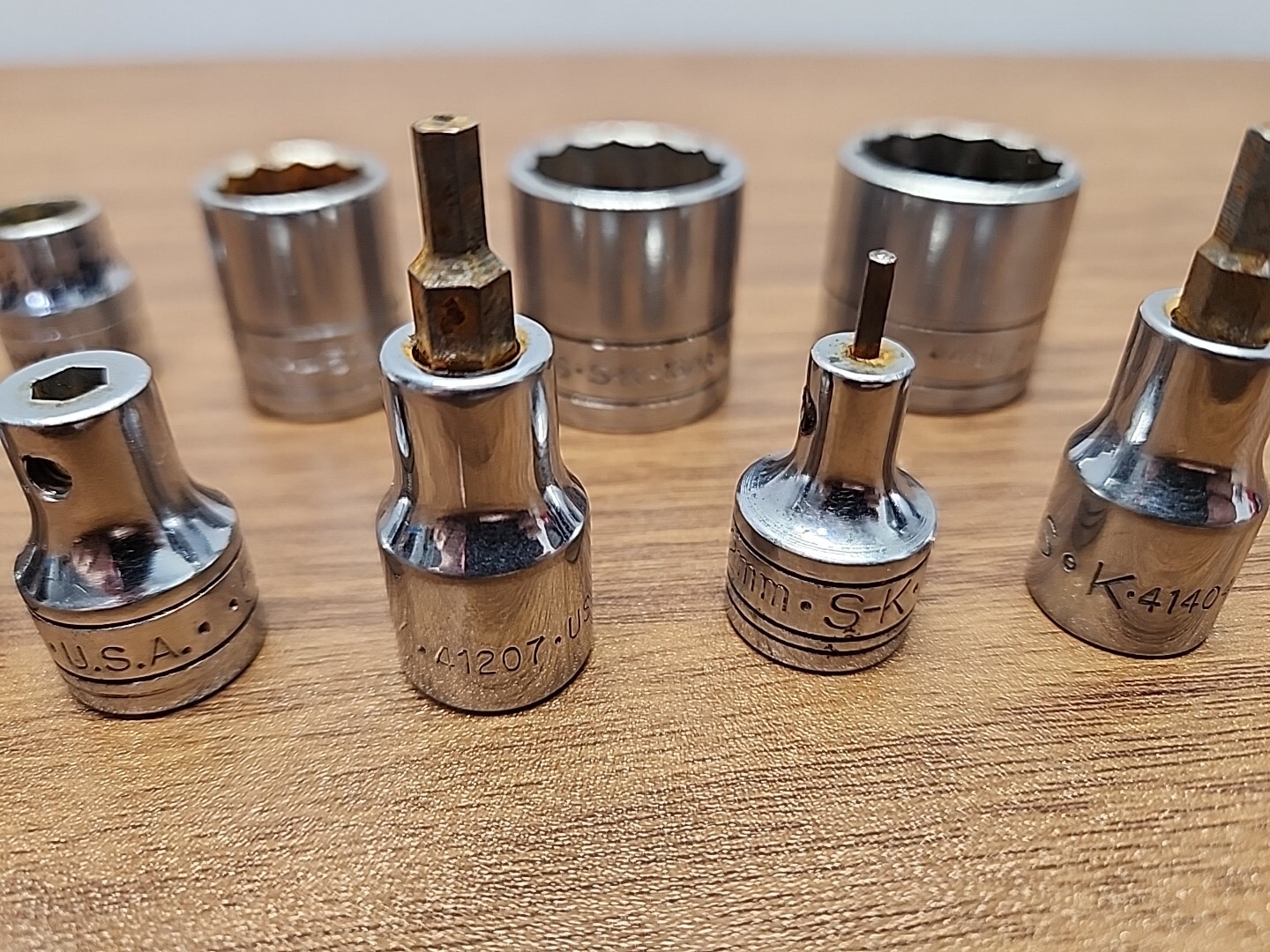 (9) S-K Wayne 3/8″ Drive 12 Point & Specialty SAE Metric Sockets Lot ~ Made USA
