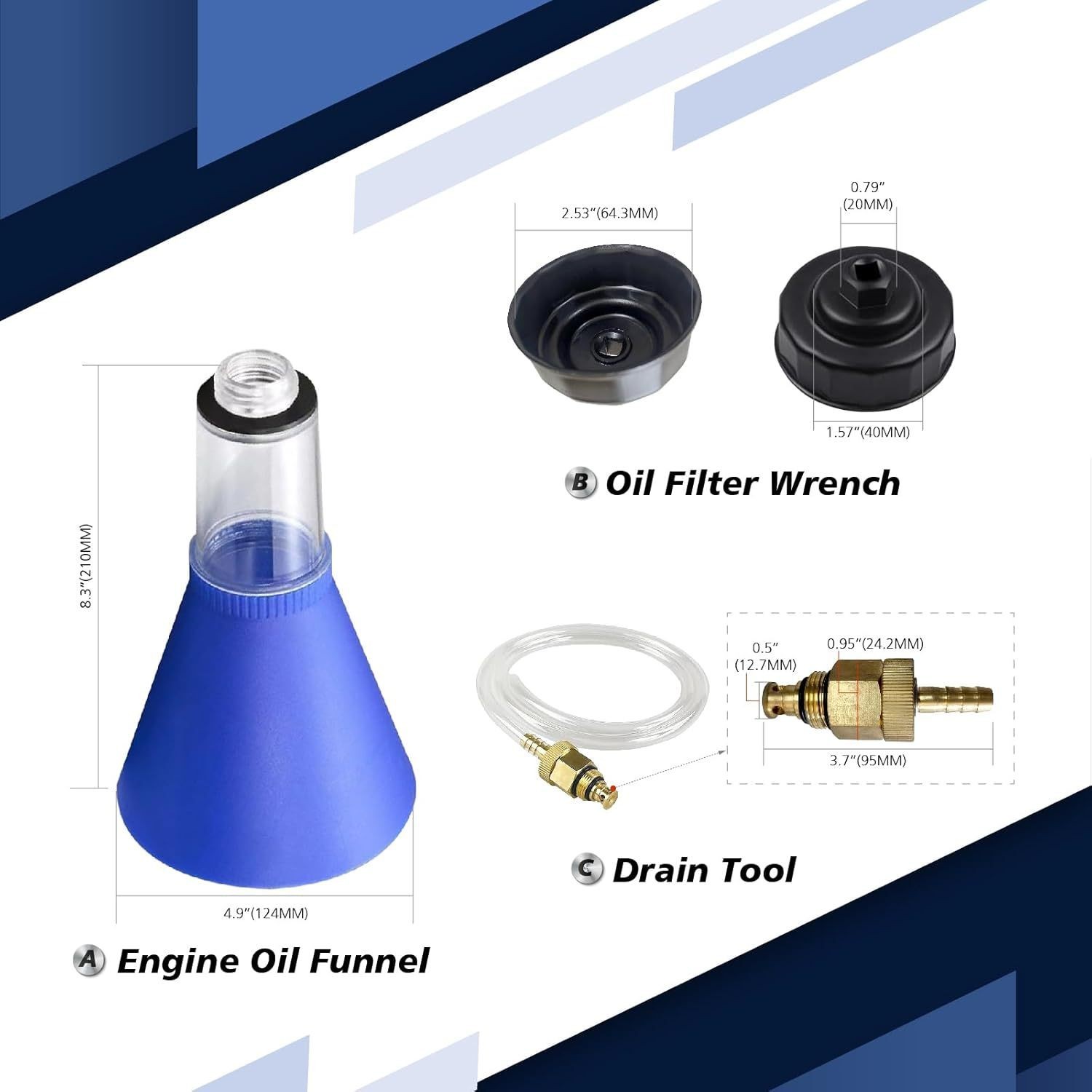 Oil Filter Wrench Drain Hose Funnel Set for Easy Engine Oil Replacement Tasks