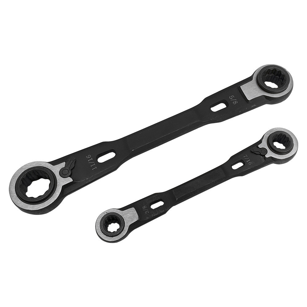 2 Pc 4 in 1 Double Box Ratcheting Wrench Ratch 6 Fasteners Star Spline SAE