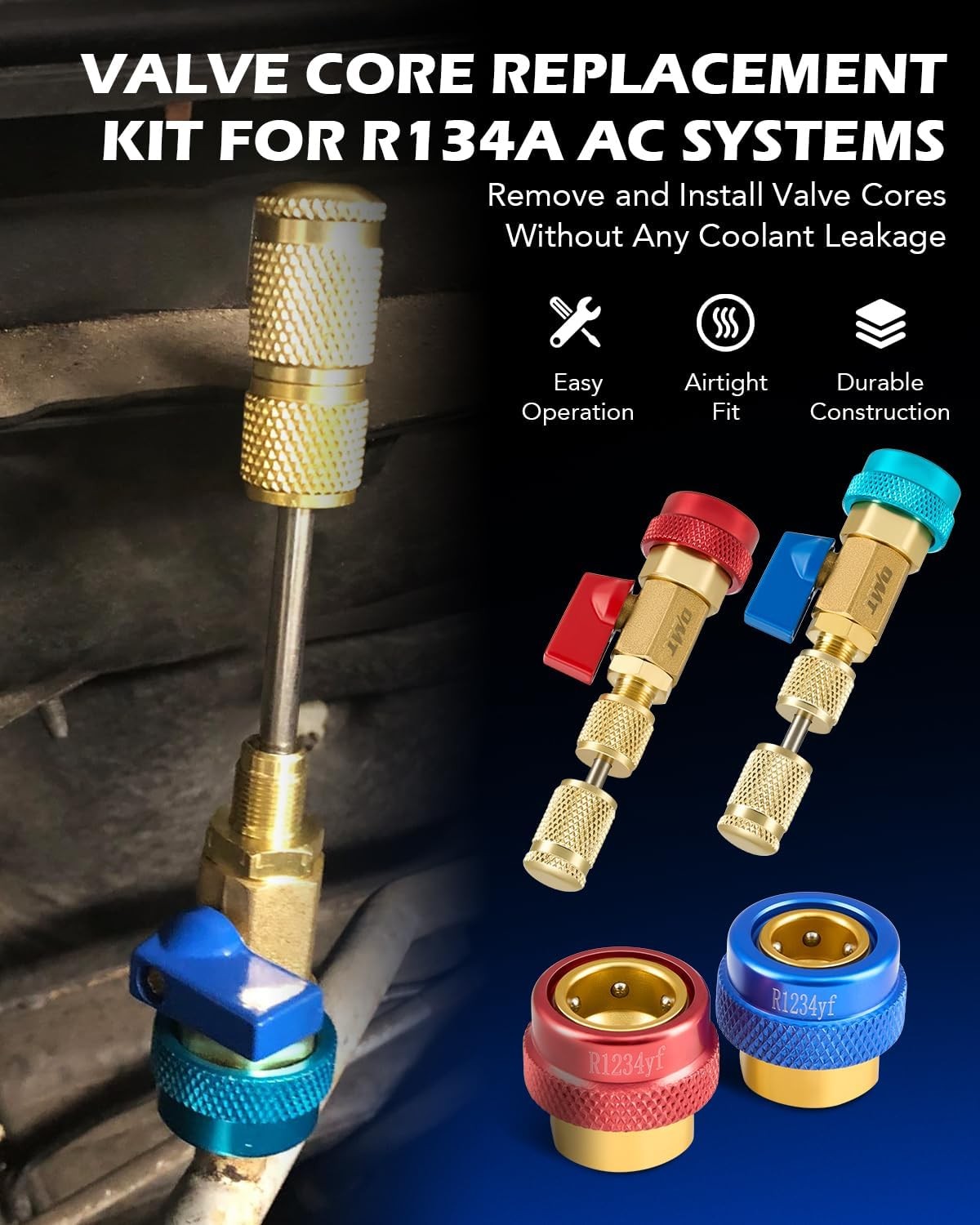 Valve Core Removal Tool, R134a R1234yf R22 Valve Core Remover Installer Tool Kit