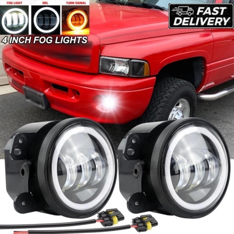 Pair 4″inch Round LED Fog Lights Front Bumper For 94-01 Dodge RAM 1500 2500 3500