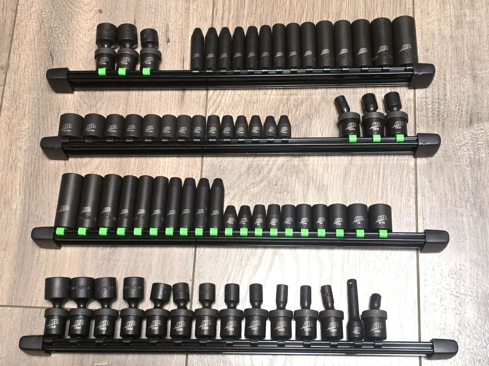 ATD 68pc Master 1/4″ dr 6pt SAE & Metric Impact Socket Set w/ Universals & Rails