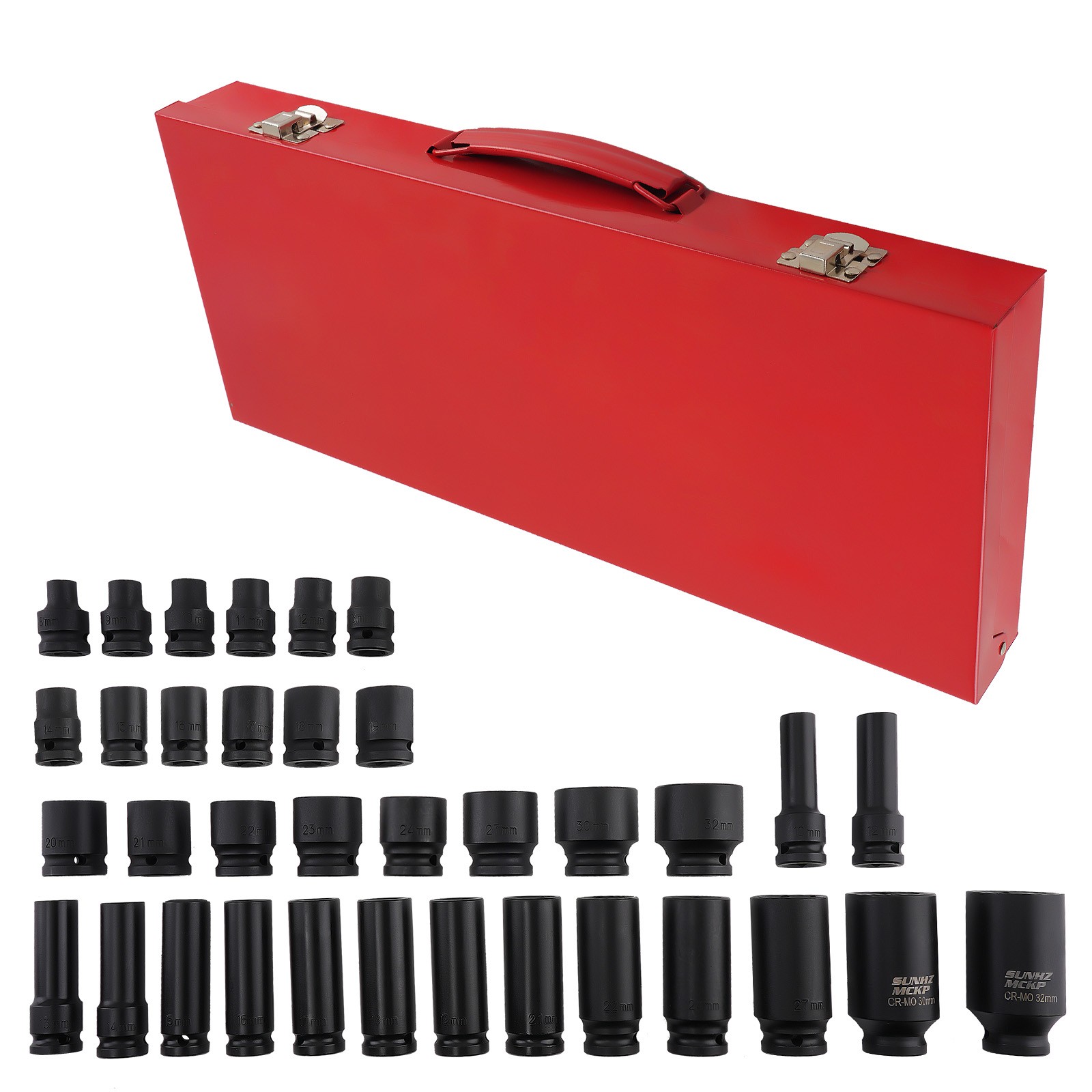 35x 1/2″ Deep Impact Socket Set Drive 8-32mm 6 Point Metric Garage Tool New