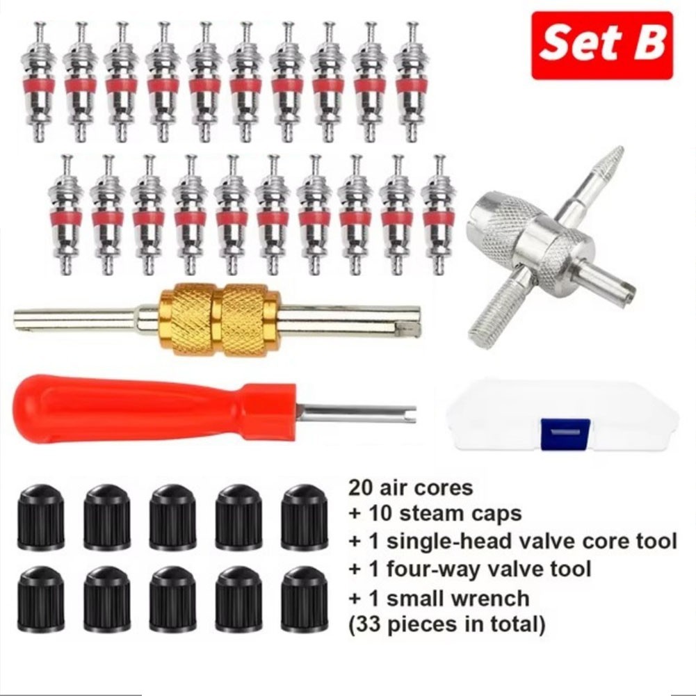 33 Piece Tire Valve Stem Core Remover Tool Kit with Steel Construction