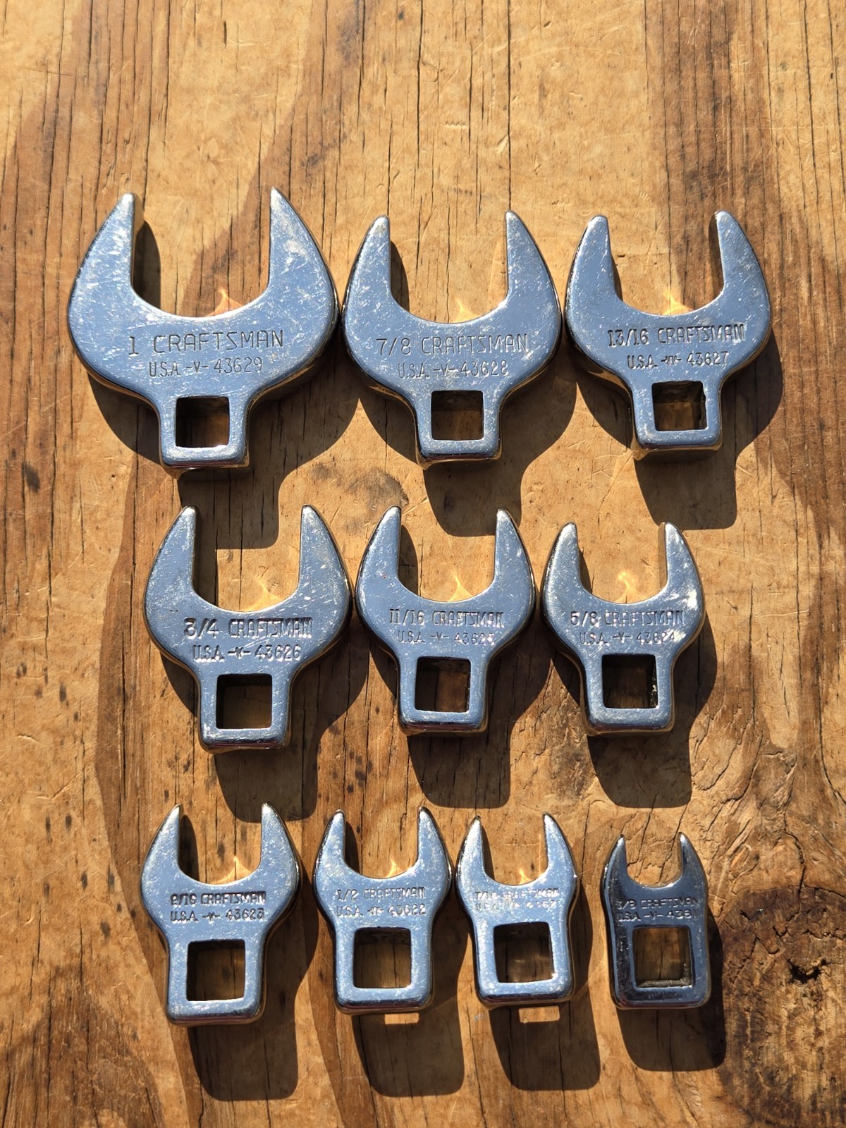 Vintage SEARS Craftsman USA 3/8″ Drive SAE 10pc 3/8″ to 1″ Crow Foot Wrench Set