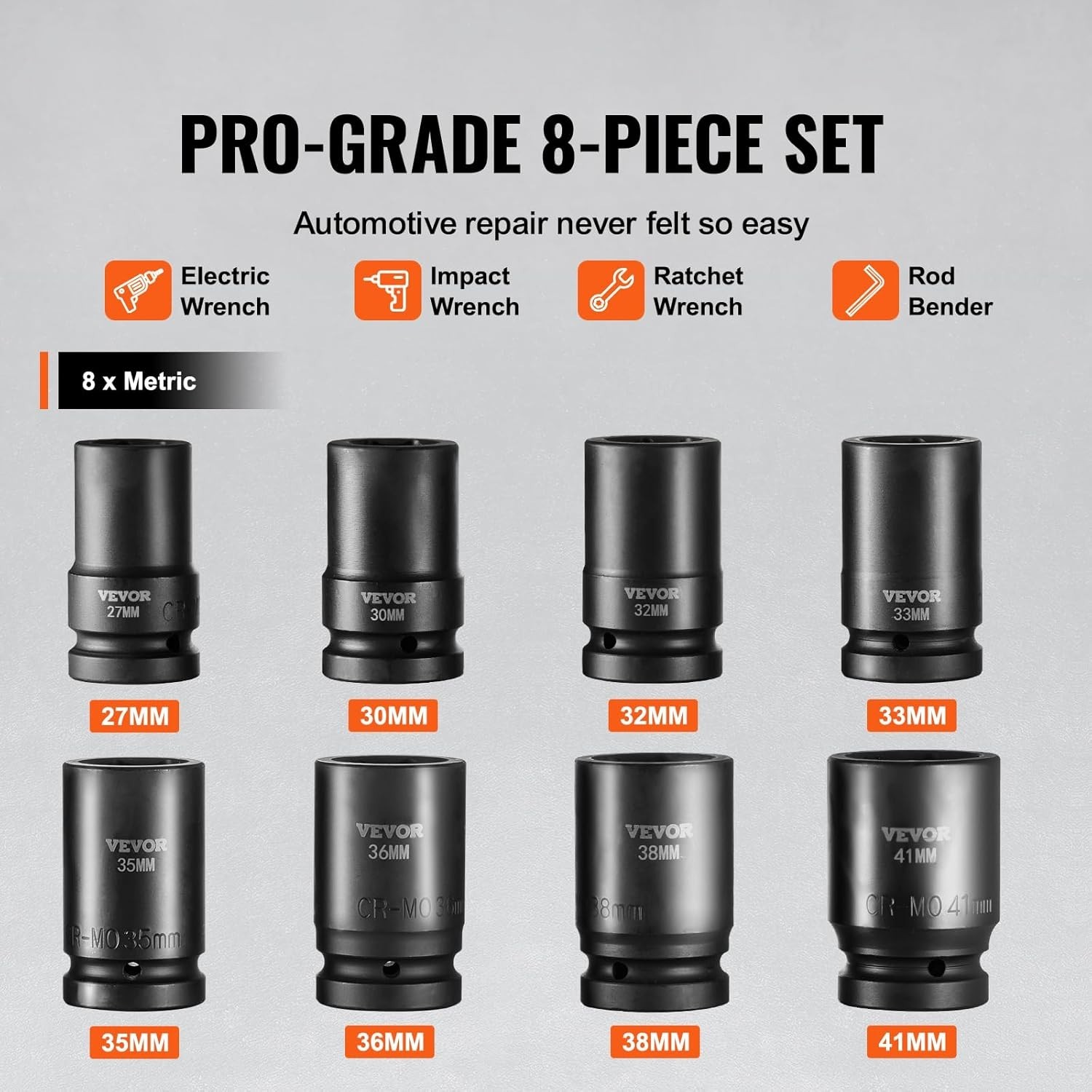 Heavy Duty 1″ Drive Deep Socket Set Metric 27-41mm