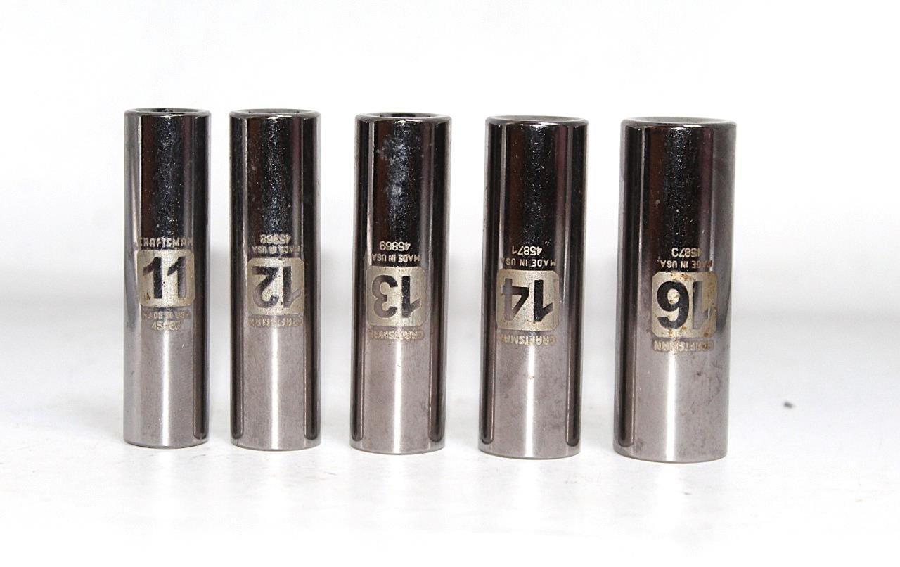 5pc Lot Craftsman Easy Read 3/8″ Dr 6pt Metric Deep Socket 11 12 13 14 16mm USA