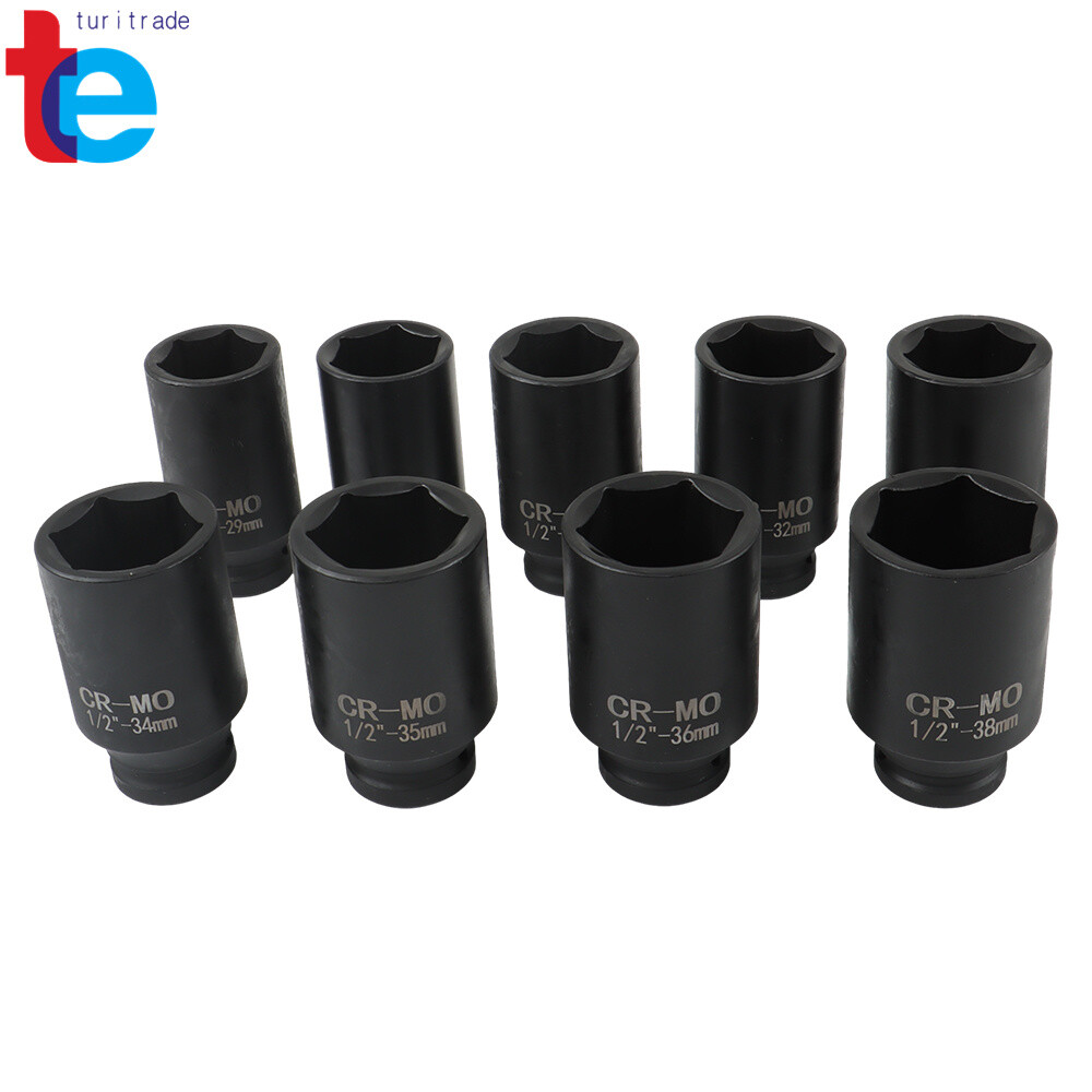 9Pcs Deep Impact Socket Set 1/2″ Drive Metric Axle Hub Nut Socket 29-38mm