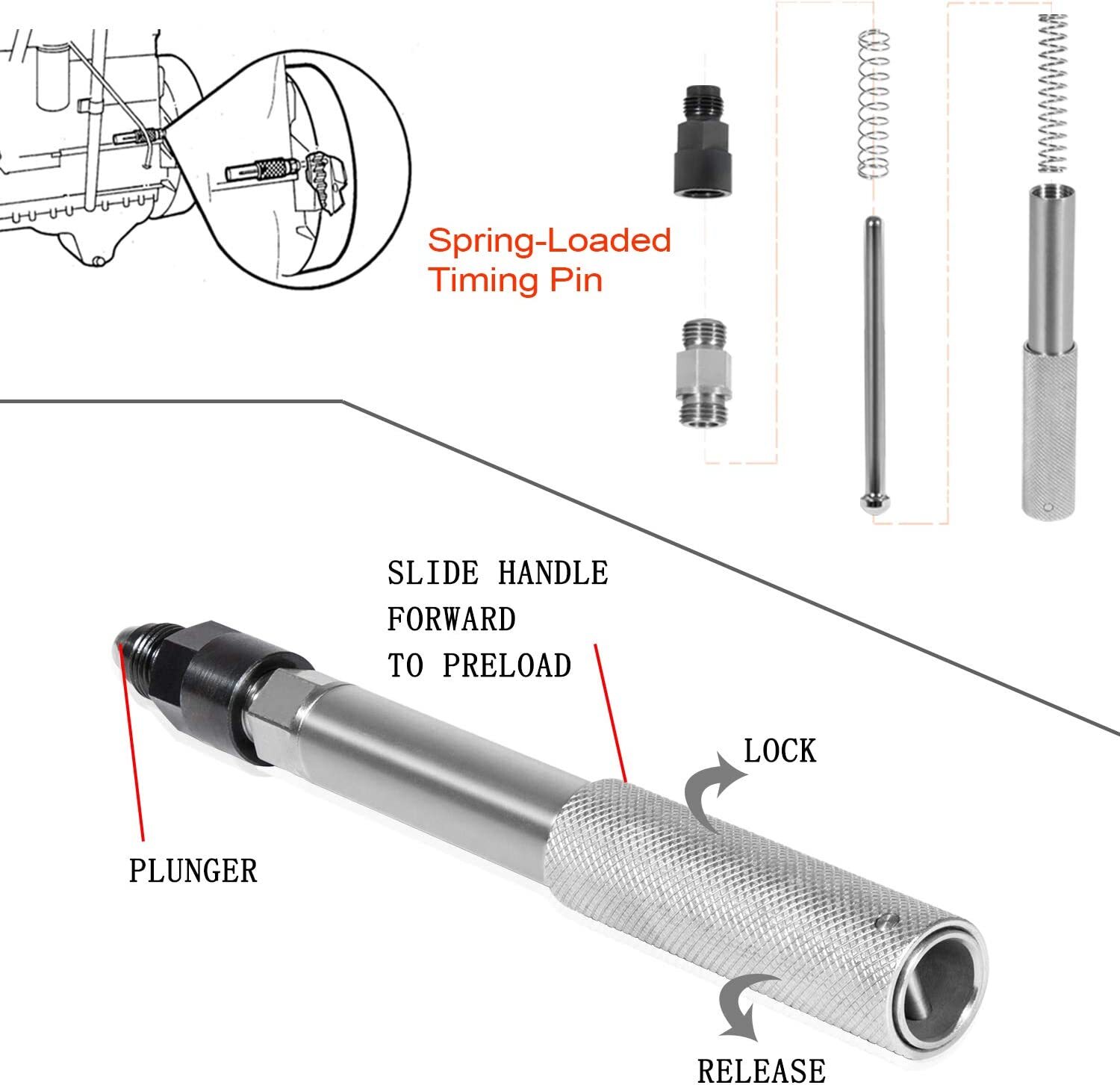 Timing Pin and Adapter & Engine Barring Socket Tool for Caterpillar CAT Engines