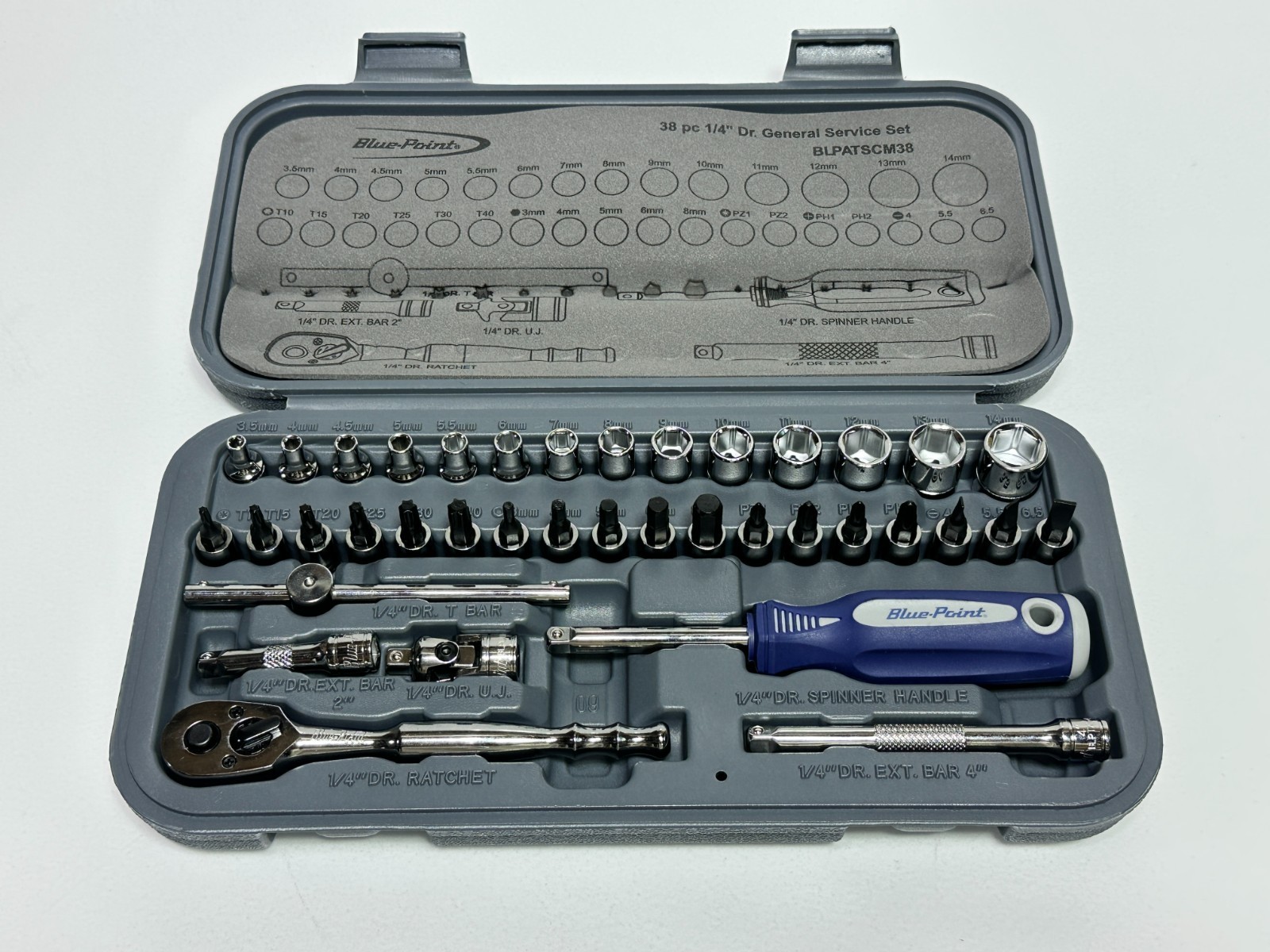 NEW Blue-Point Tools 38pc BLPATSCM38 Metric 1/4 Drive Socket Service Ratchet Set