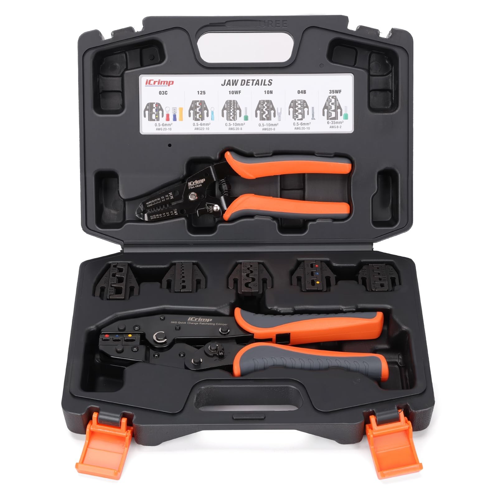 Ratcheting Crimping Tool Set 8PCS Quick Exchange Jaw Heat Shrink Open Non-Insula