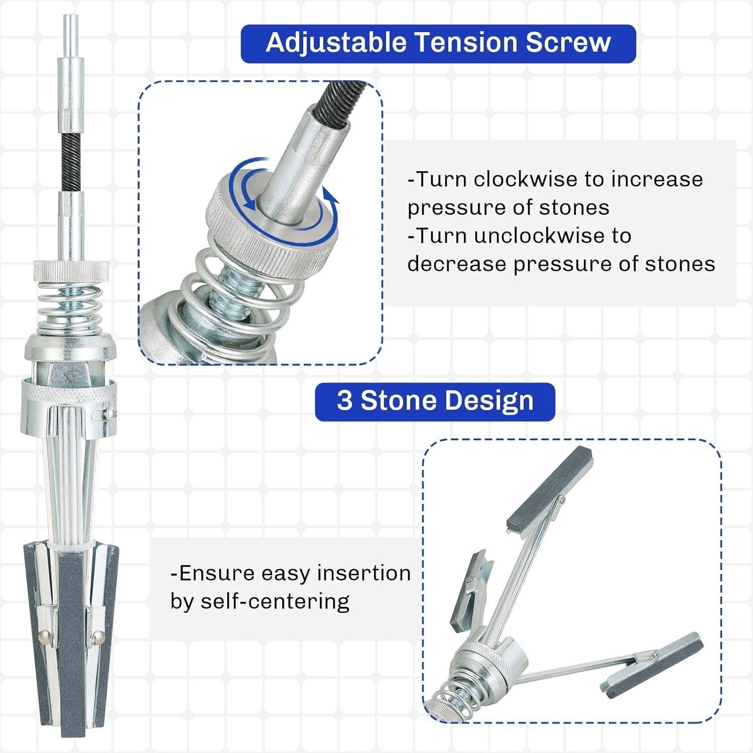 Engine Cylinder Hone Tool 2″ to 6-1/2 Adjustable Deglazer 3″ Stones 220 Grit 6pc