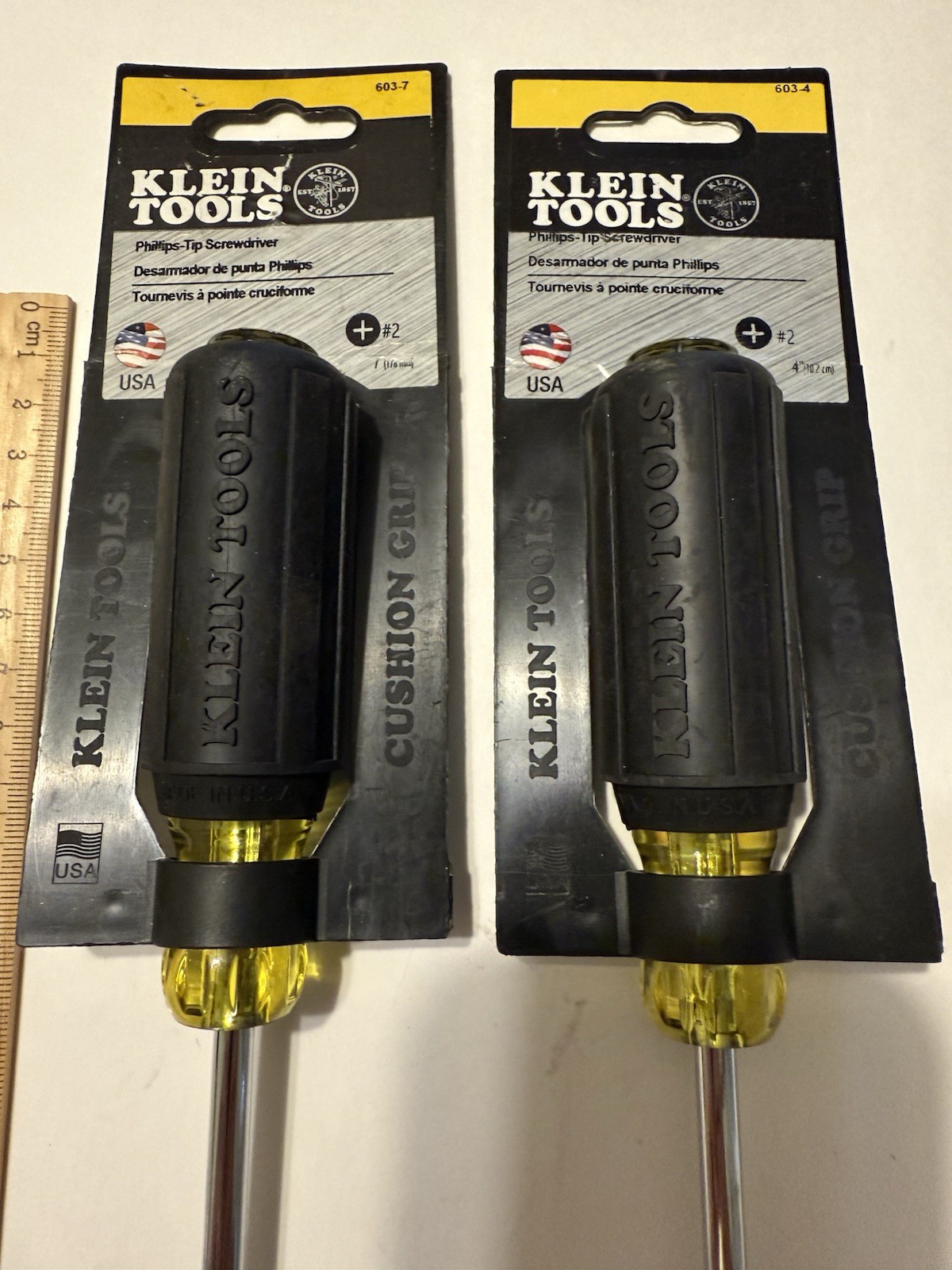 NEW Lot Of 2 KLEIN TOOLS 603-7 # 2 & 693-4 # 2 Cushion Grip Screwdriver USA