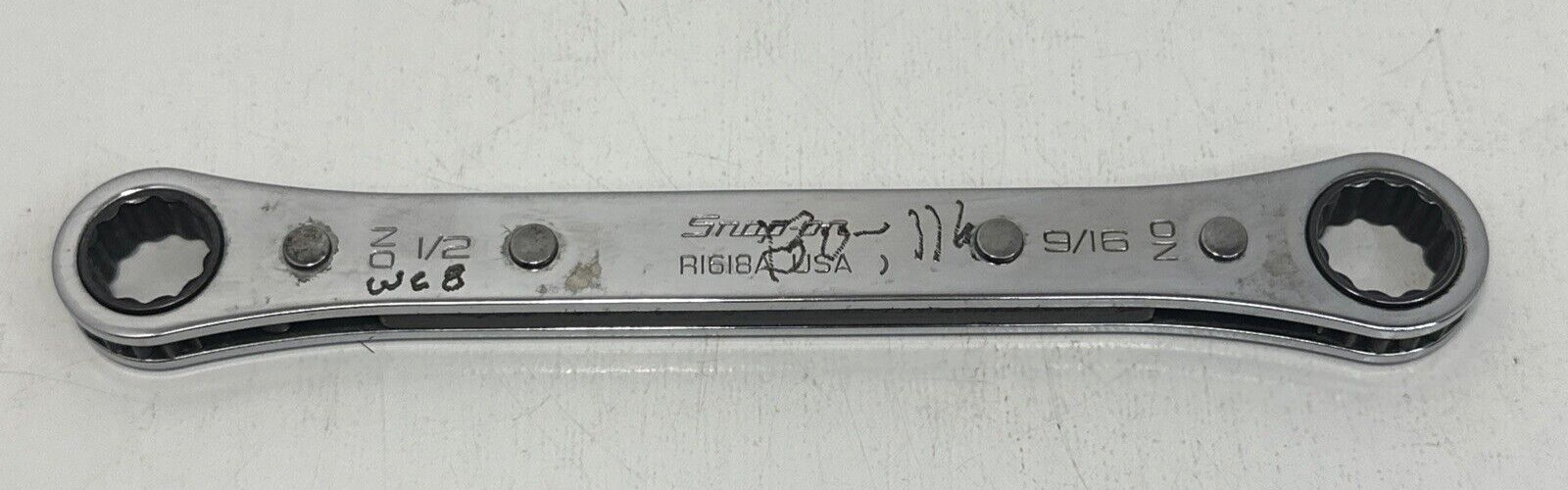 Snap On R1618A 9/16″ x 1/2″ 0° Offset Ratcheting Box Wrench 1991 Date Code EUC