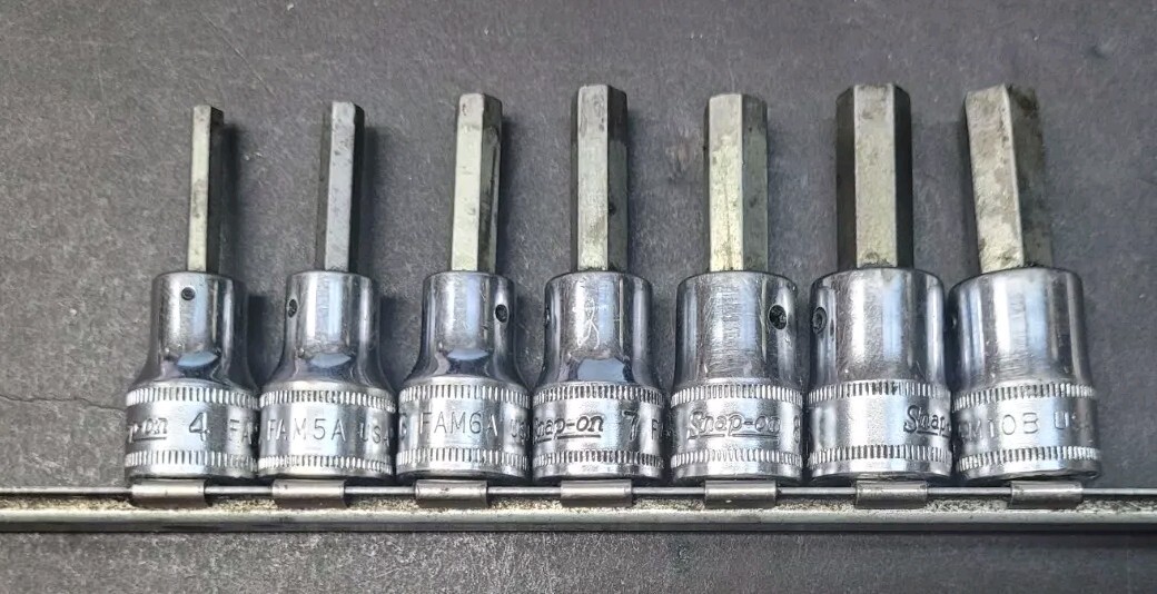 Snap On Tools 7 pc 3/8″ Drive Metric Hex Bit Socket Set 4-10 mm FAM4A-FAM10B USA