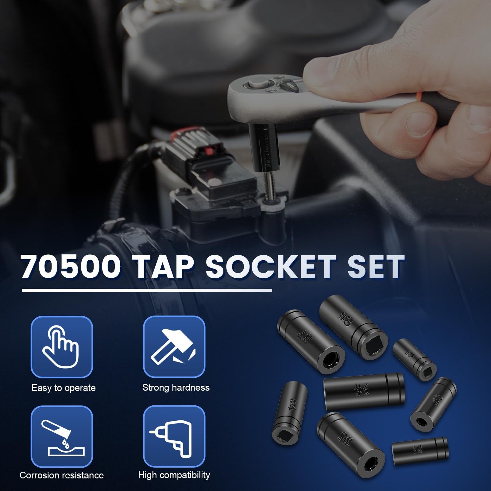 70500 Tap Socket Set 1/4″&3/8″ Drive Fit All MCTI Standard Tap for Socket Wrench
