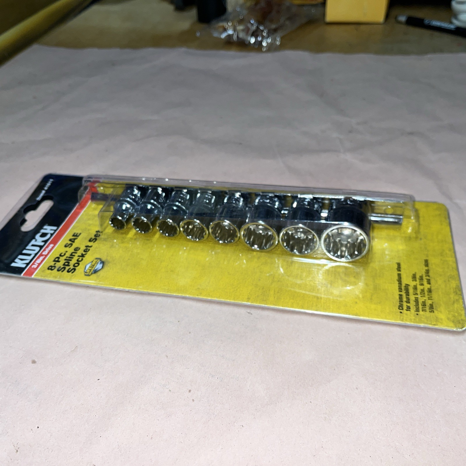 Klutch 3/8 Drive 8pc SAE Spline Socket Set 41511 Lifetime Warranty