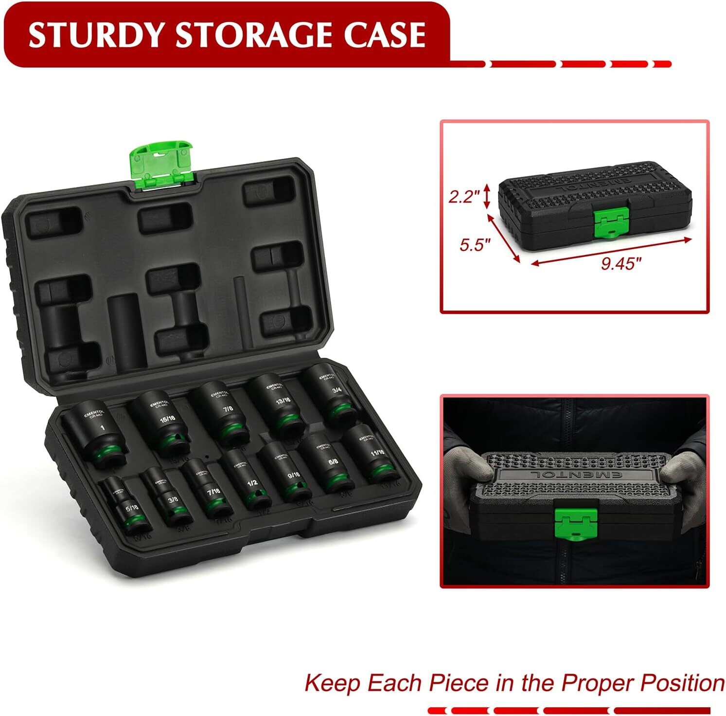 12PCS 3/8″ Drive Impact Socket Set Semi-Deep Sockets Standard SAE 5/16″-1″ CR-MO