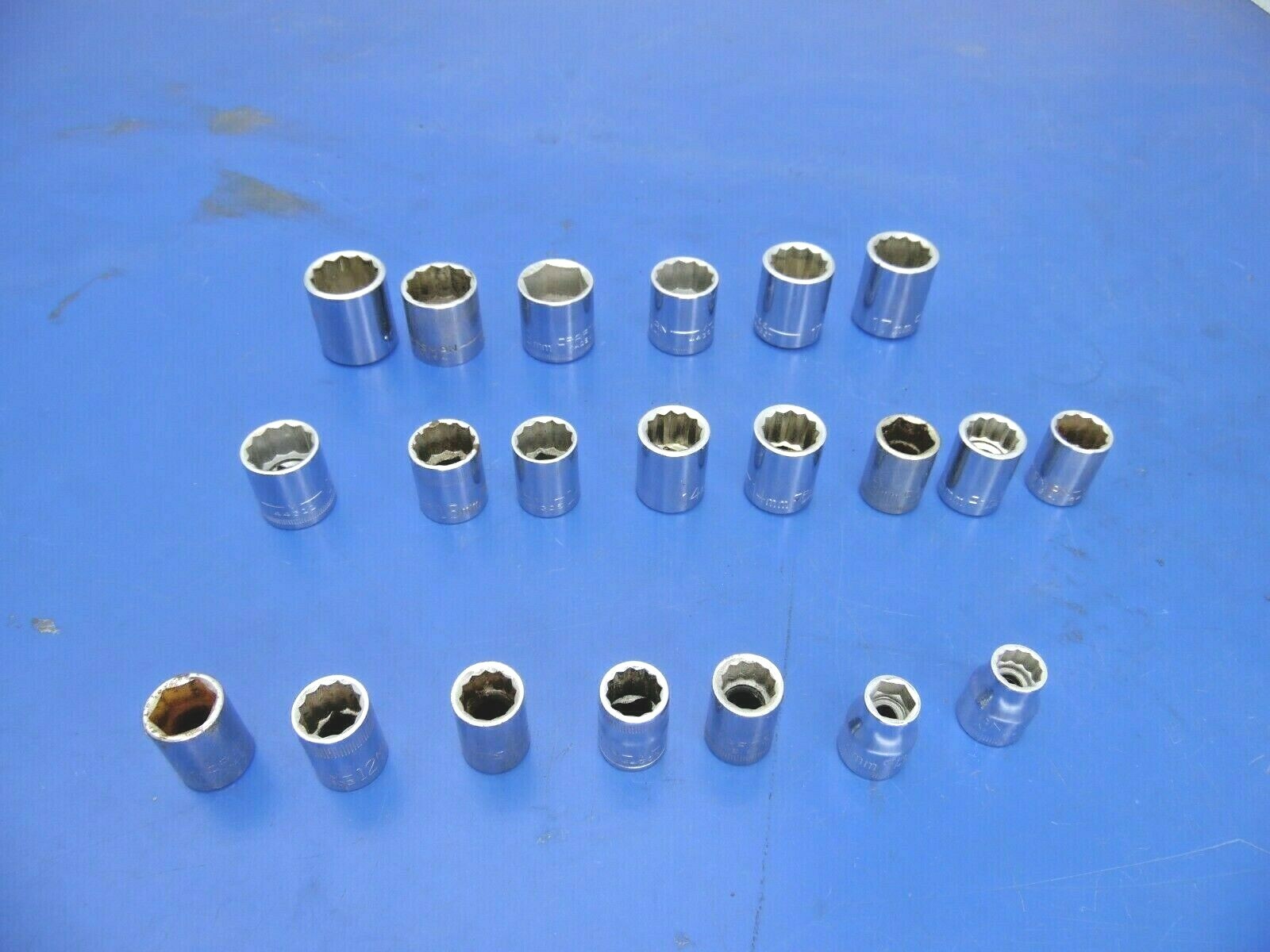 Craftsman 3/8″ Drive Metric Shallow Sockets,Lot of 21,USED,See Below for Sizes