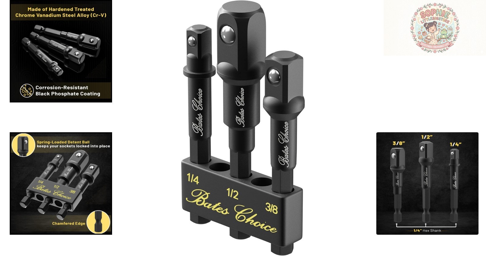 Durable Bates 3-Piece Impact Adapter Set – 1/4″, 3/8″, 1/2″ Sizes Included