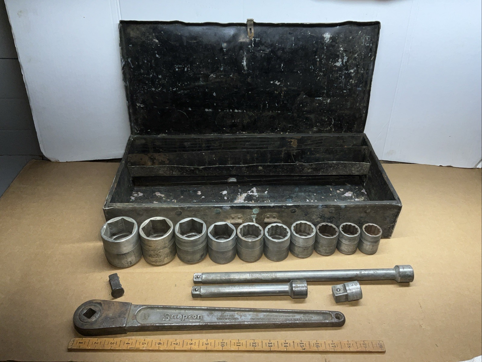 Snap On Tools USA 5/8” Drive Push Thru Ratchet 18” Hd Sockets Extensions & 7/8”