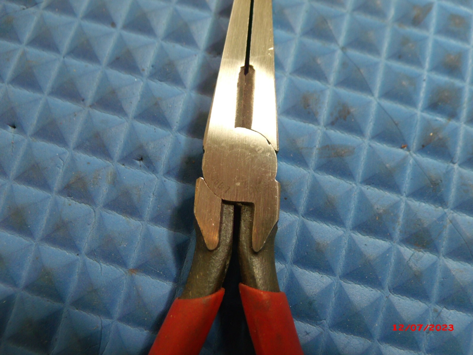 «CRESCENT» U.S.A. #650-1 FLAT NOSED PLIERS WITH WIRE CUTTERS AND RED VINYL GRIPS