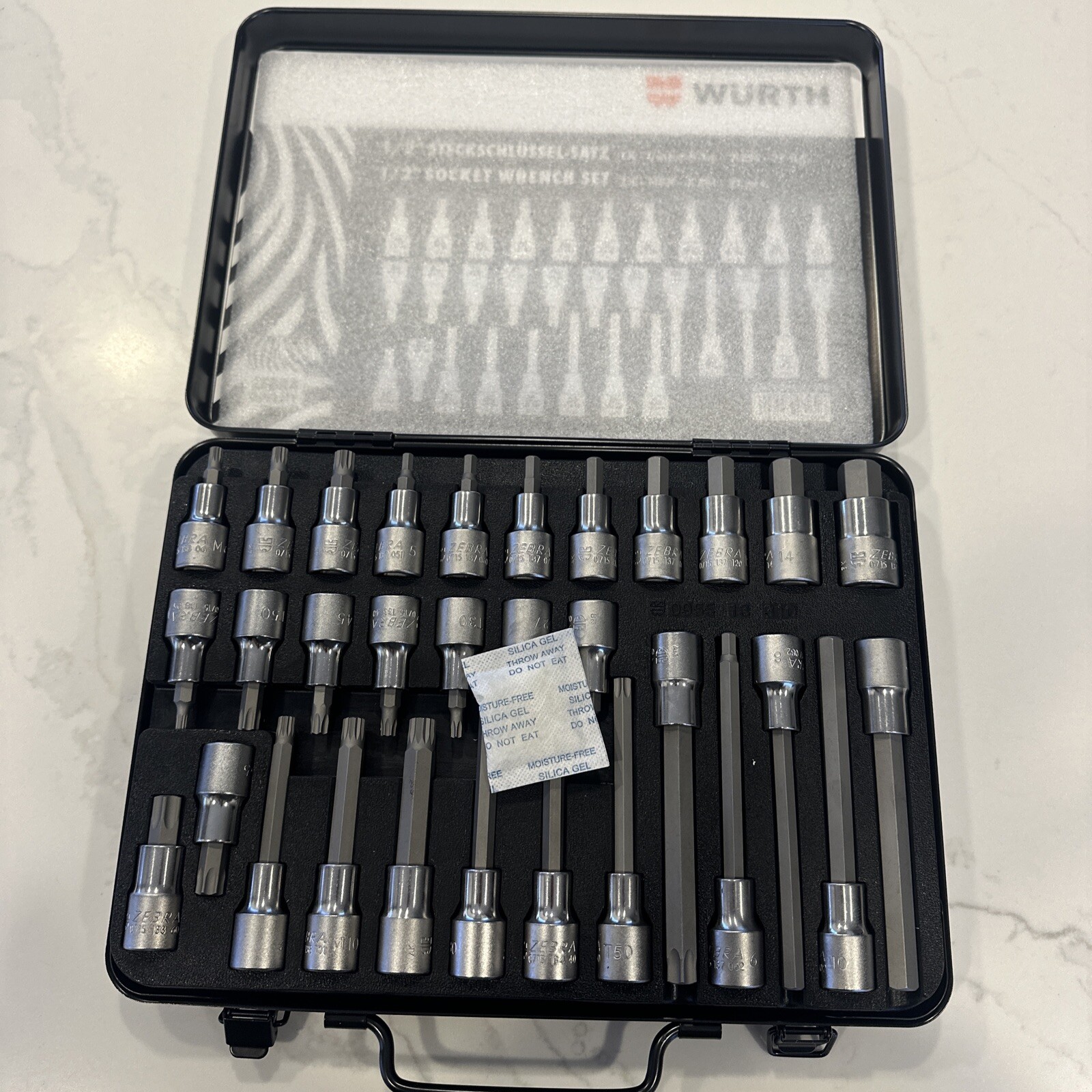 Wurth ZEBRA 1/2 Inch Torx, Multi-Point (12-Pt), & Allen Socket Set 31 Pc W/ Case