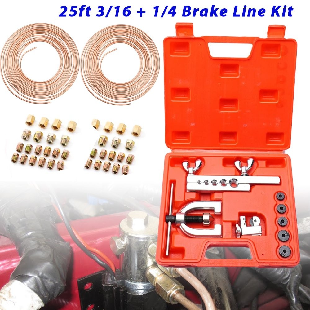 Racewill 25ft 3/16 + 1/4 Copper Coated Brake Line & Double & Single Flaring Tool