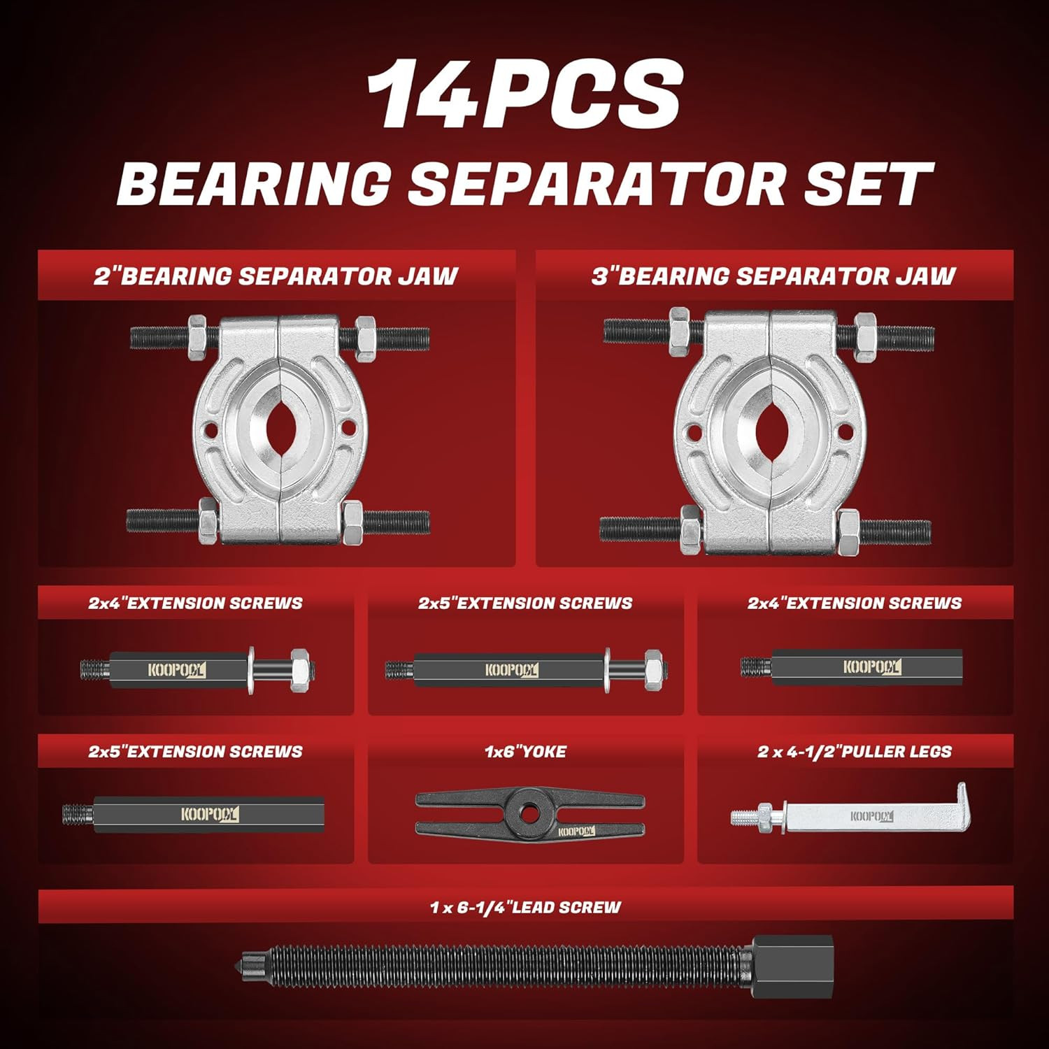 14Pcs 5 Ton Bearing Puller Separator Tool Kit Gear Wheel Hub w/ Case