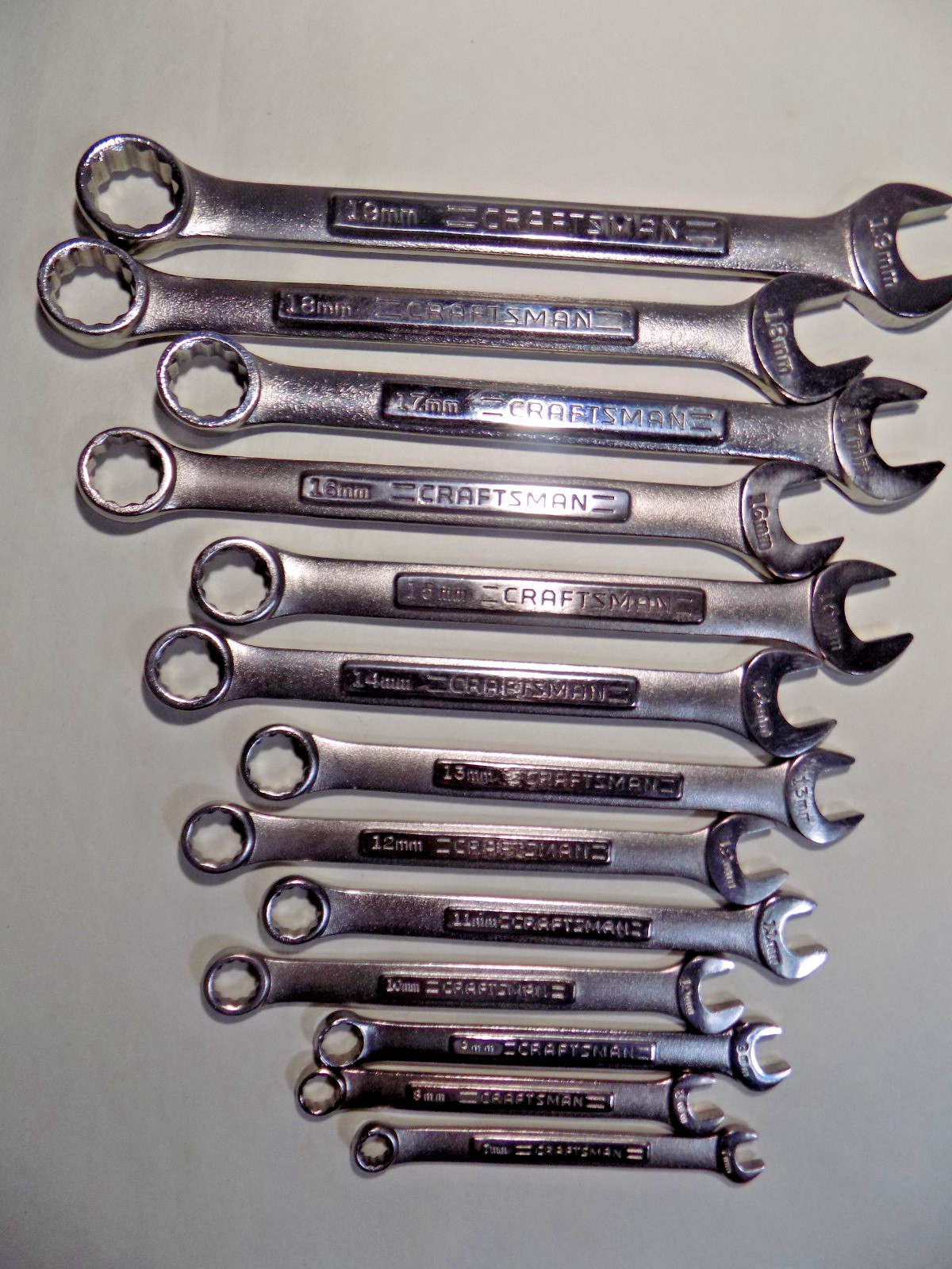 A++ Near Mint 13 Pc. USA Craftsman -VA- 7-19MM Satin Finish Combo Wrench Set-A++
