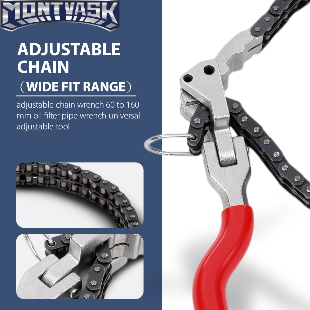 Heavy-Duty Ratcheting Chain Wrench Oil Filter Change Pipe Fittings 60-160mm