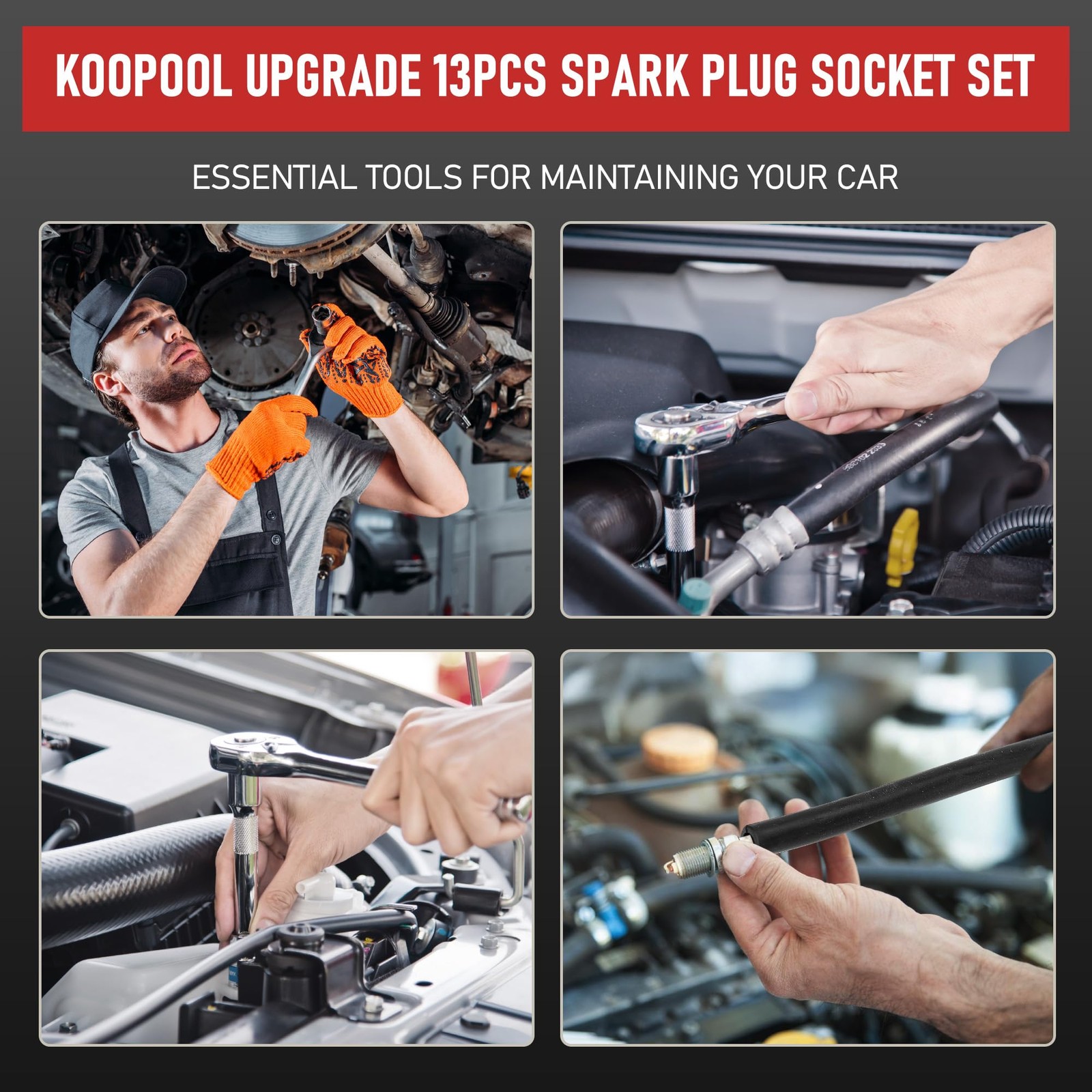 13pc 3/8″ Spark Plug Socket Set with Installation Tube, Drive One Size