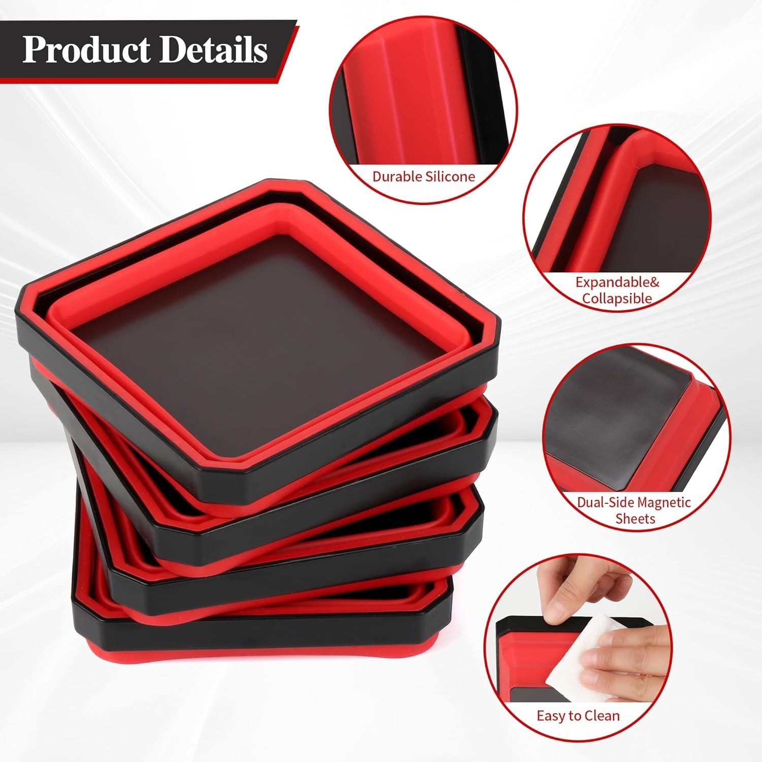 4Pcs Collapsible Magnetic Parts Tray Set with 15Lb Magnetic Pickup Pen