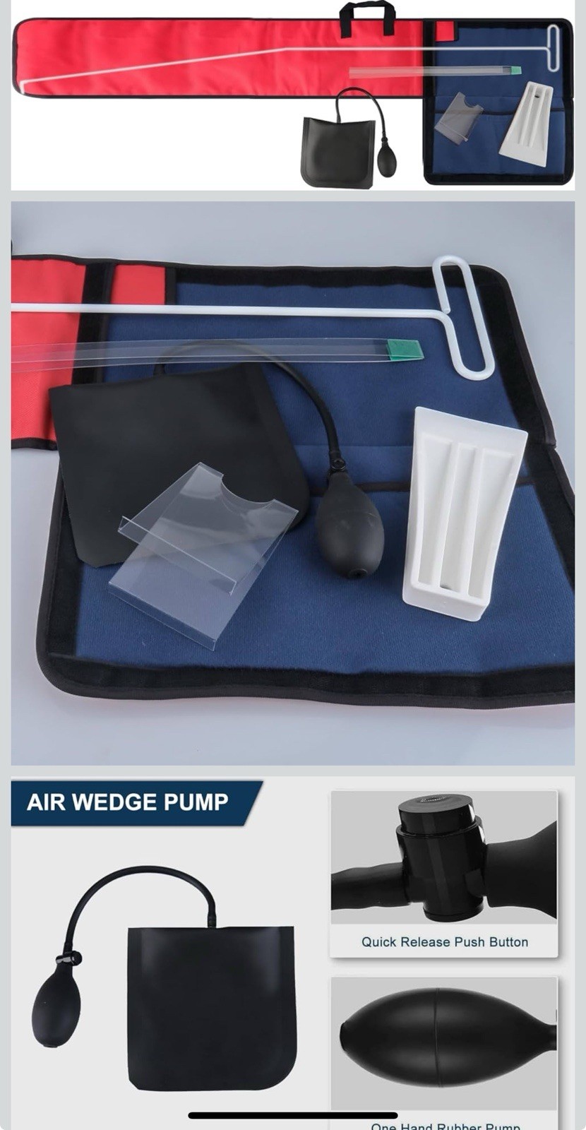 Car Tools with J-Hook,Air Wedge Pump,Non-Marring Wedge and Carry Bag -6PCS