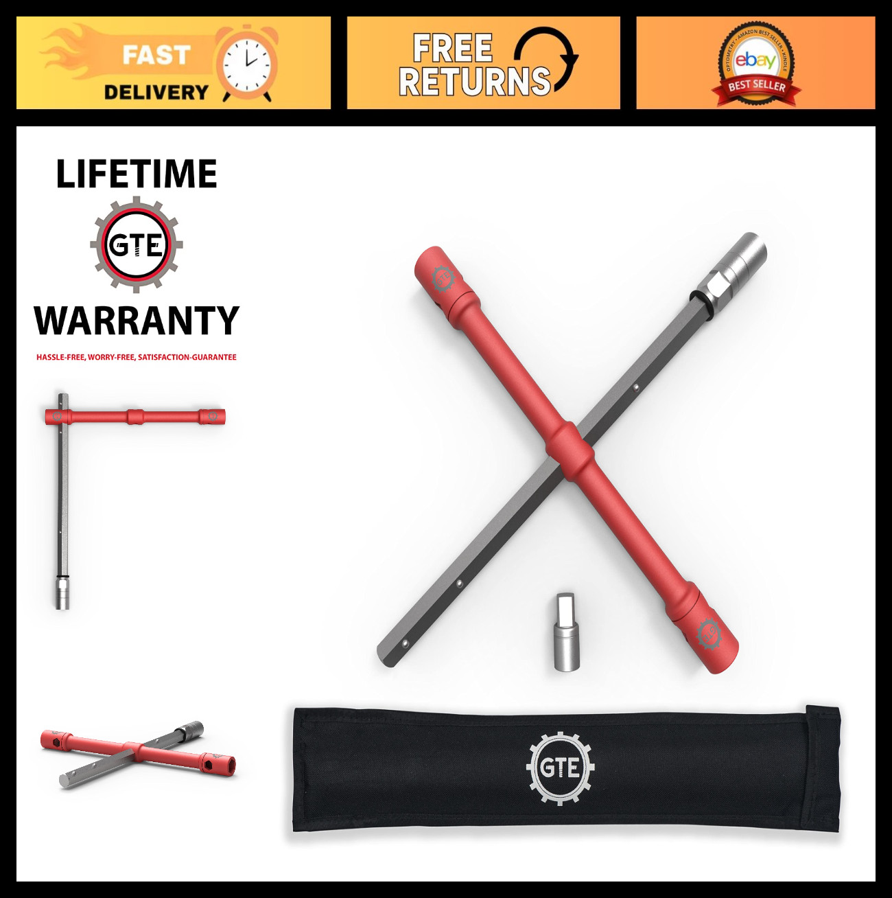 Universal 26″ Compact Lug Wrench Set – Heavy-Duty Tire Iron & Lug Nut Remover, 2