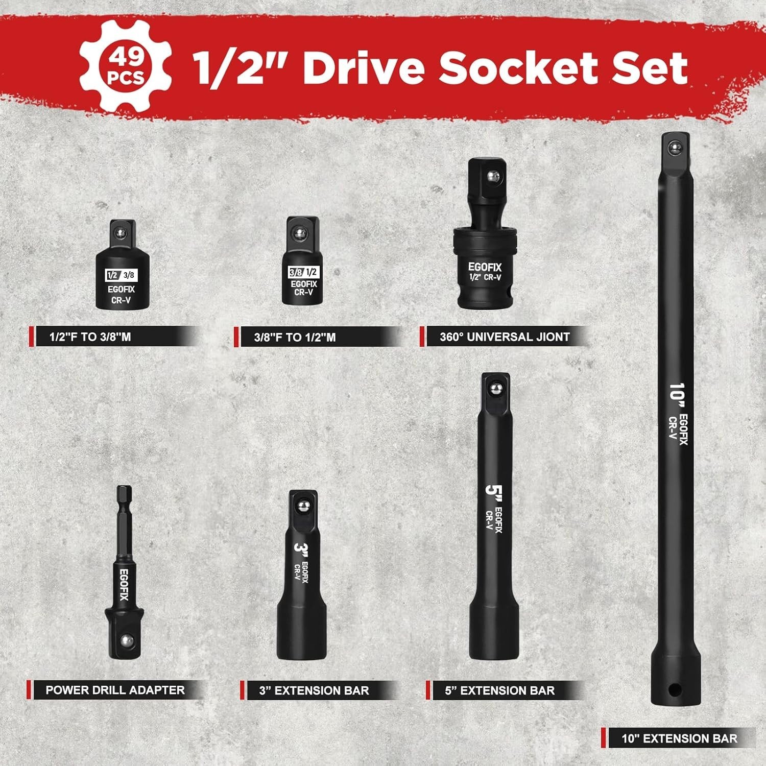 Versatile 49-Piece Metric Impact Socket Set with Universal Joint & Adapters