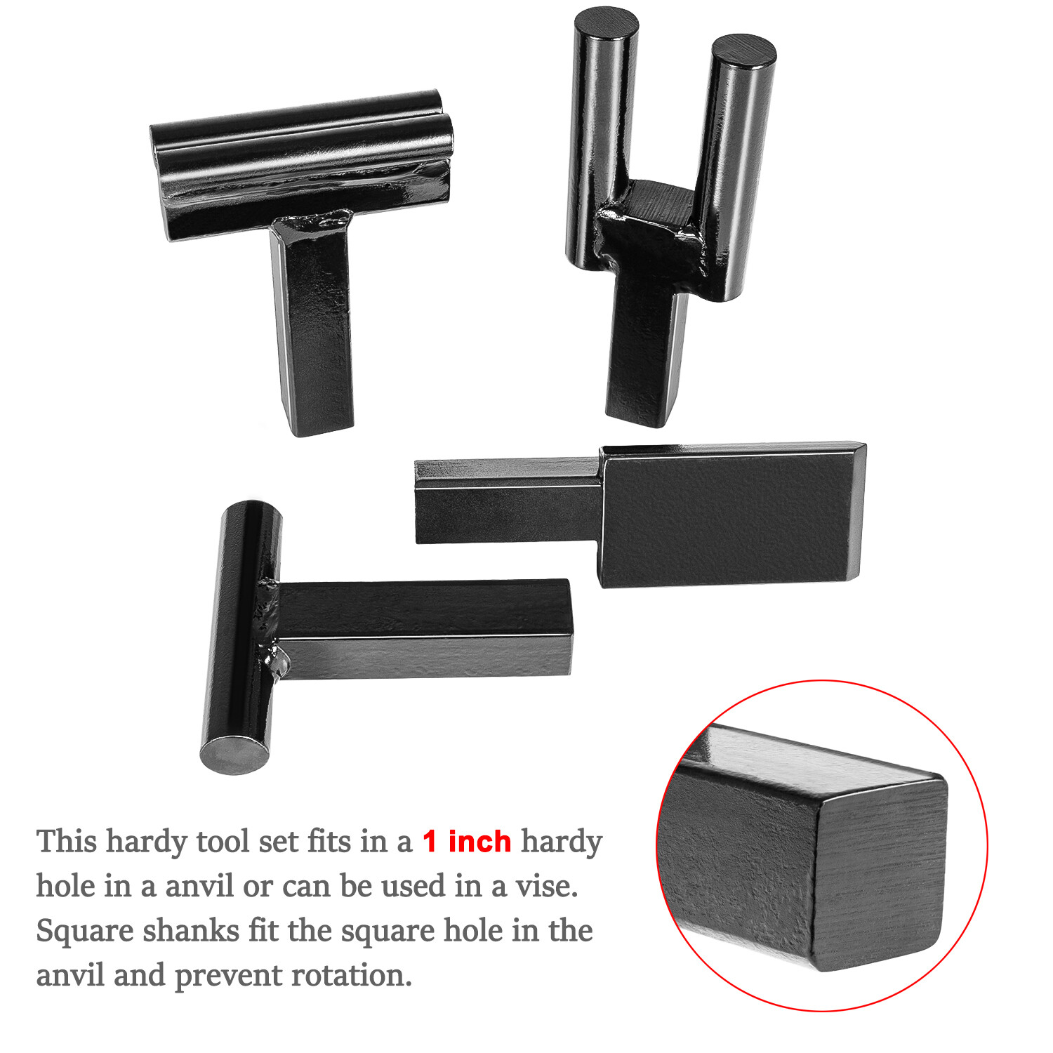 1 Inch Blacksmith Anvil Hardy Tool Set – Hot Cut, Creasing Stake, Fuller, Fork