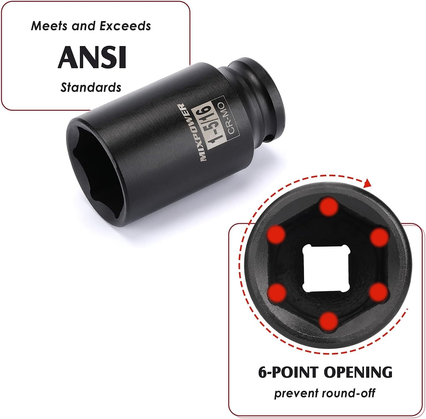 High-Torque 1/2″ Drive 6-Point Impact Socket – 1-5/16″ Chrome Molybdenum Steel